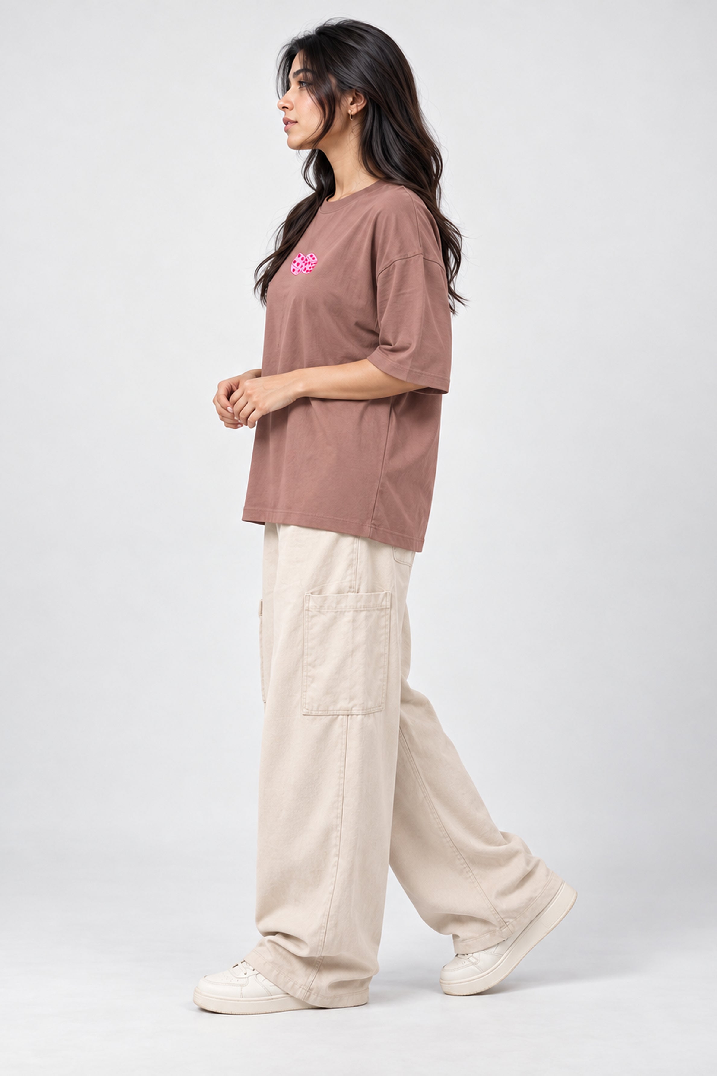 BASIC DROP MODANO Women's Oversized  Tees - Pink