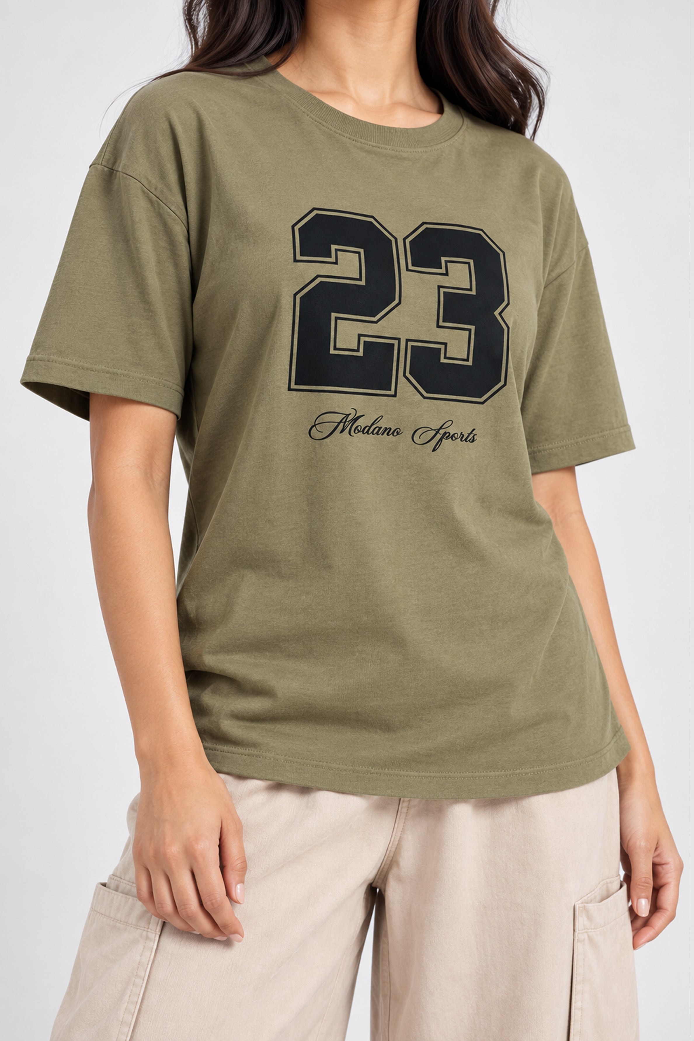 BASIC DROP MODANO Women's Oversized Tees - Khaki