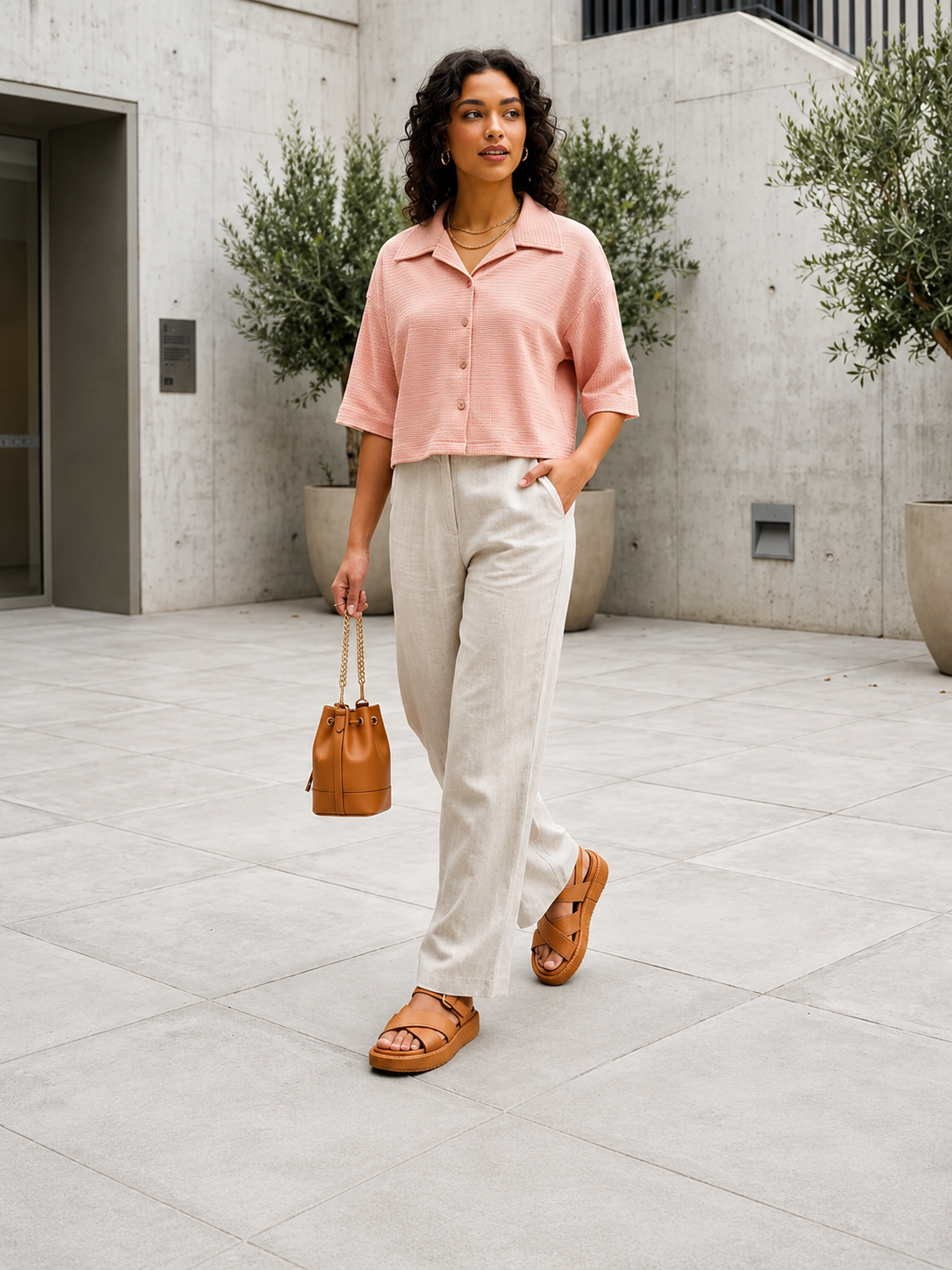 MODANO Ladies Casual Crop Top - Peach