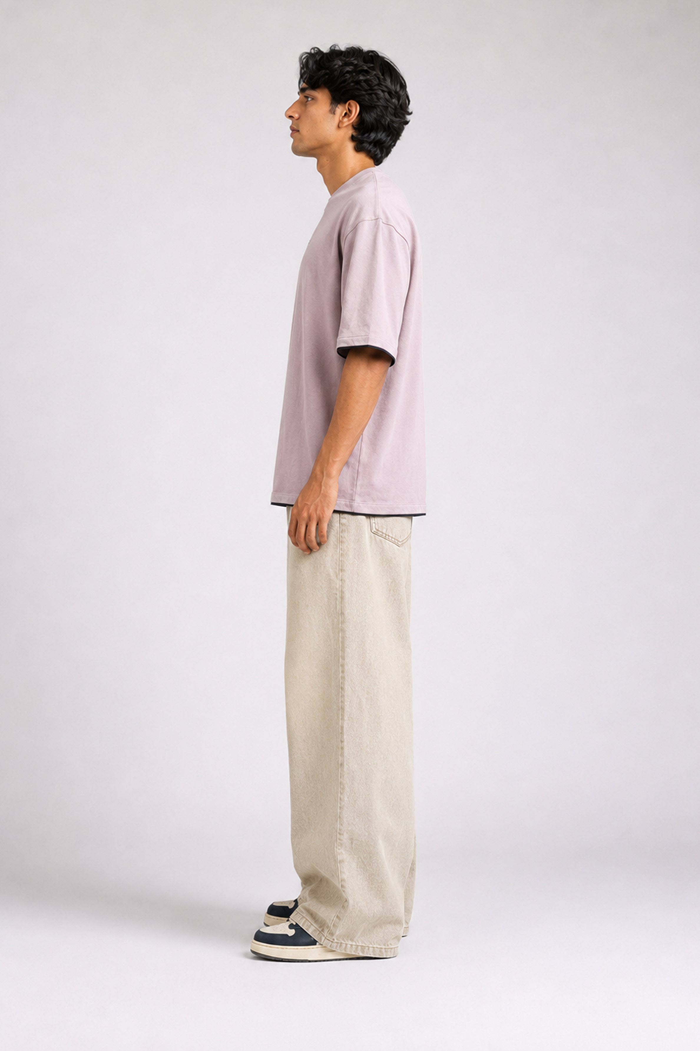 HUSTLE Men's Crew Neck Oversized Tees - Dull Pink