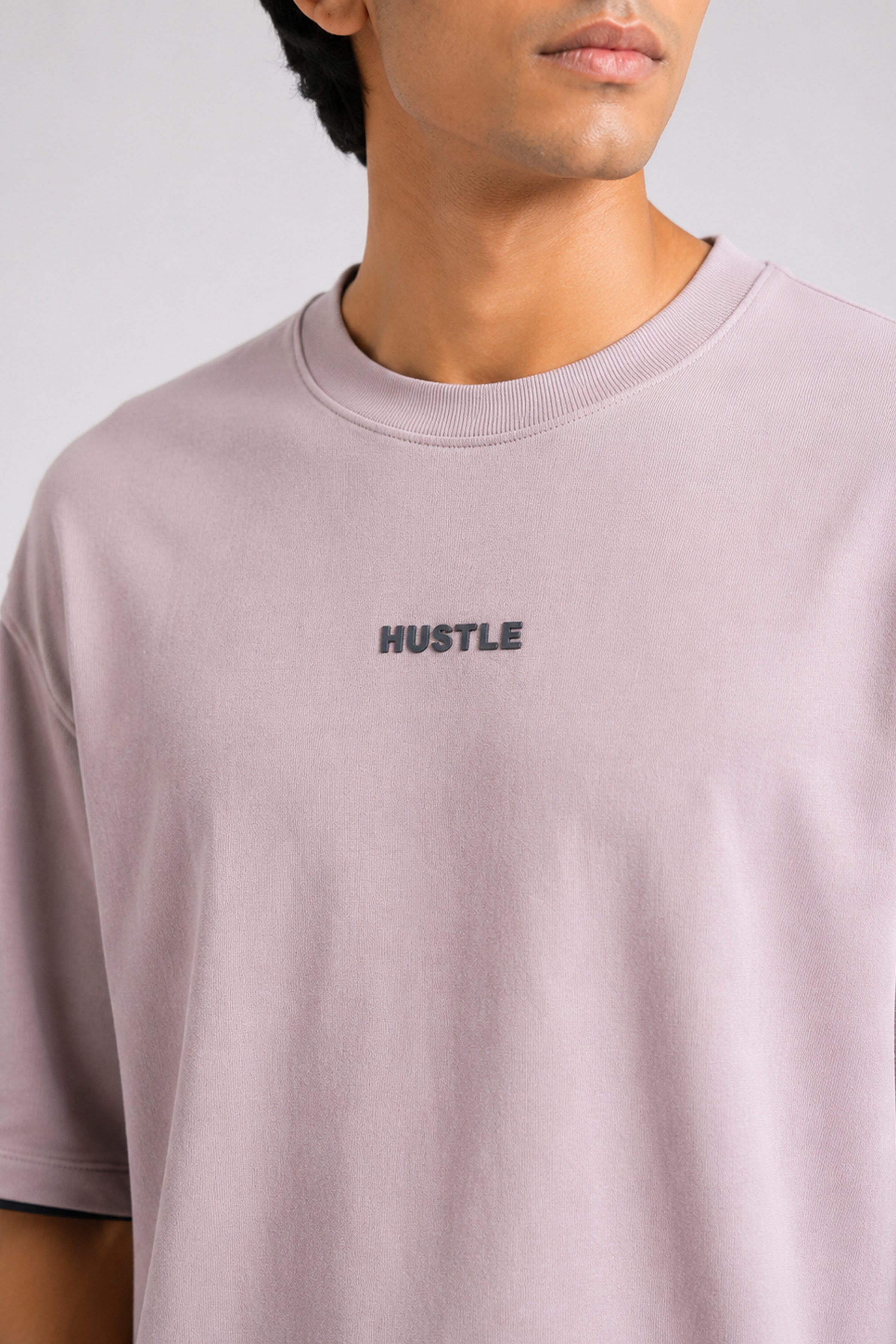 HUSTLE Men's Crew Neck Oversized Tees - Dull Pink