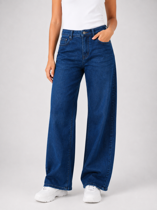 MODANO women's stone blue denim jeans with classic wash and functional leg pockets