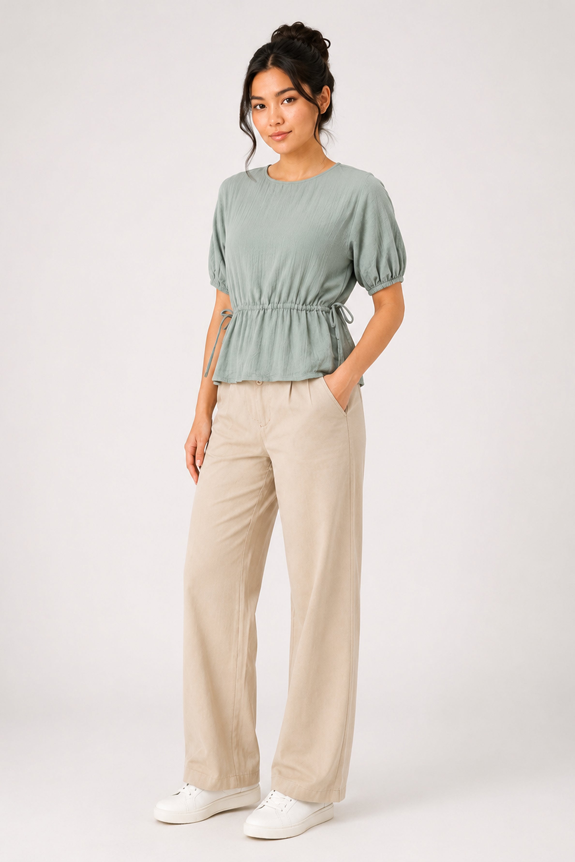 MODANO Casual Plain Blouse  - Light Green