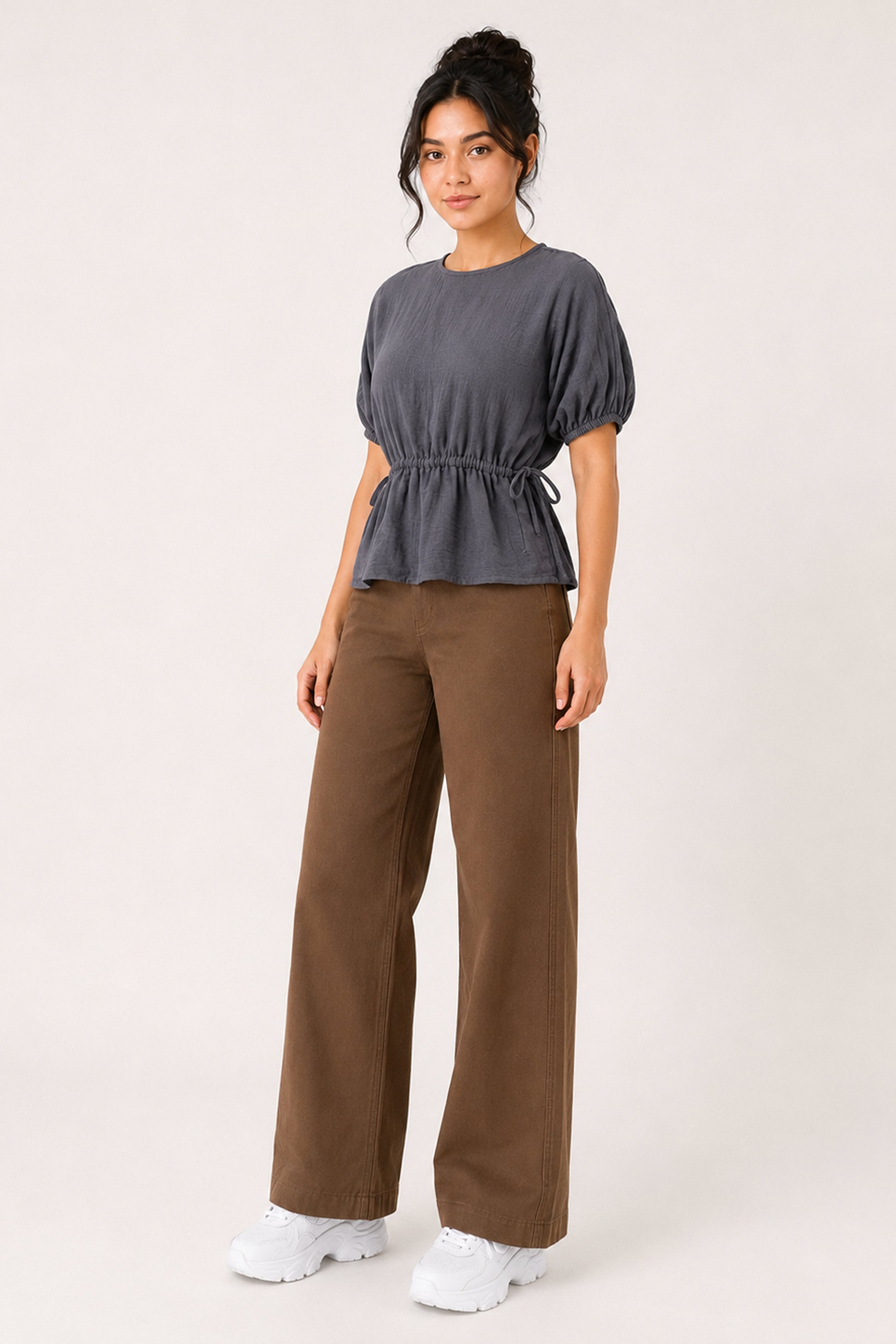 MODANO Casual Plain Blouse  - Dark Gray