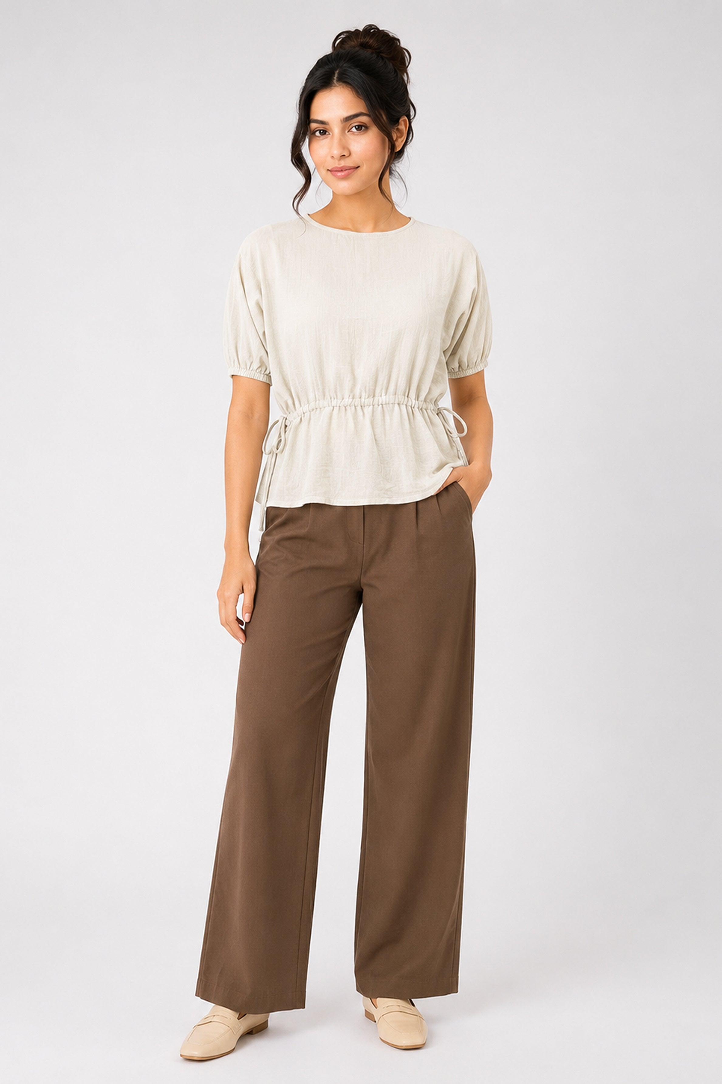 MODANO Casual Plain Blouse  - Cream