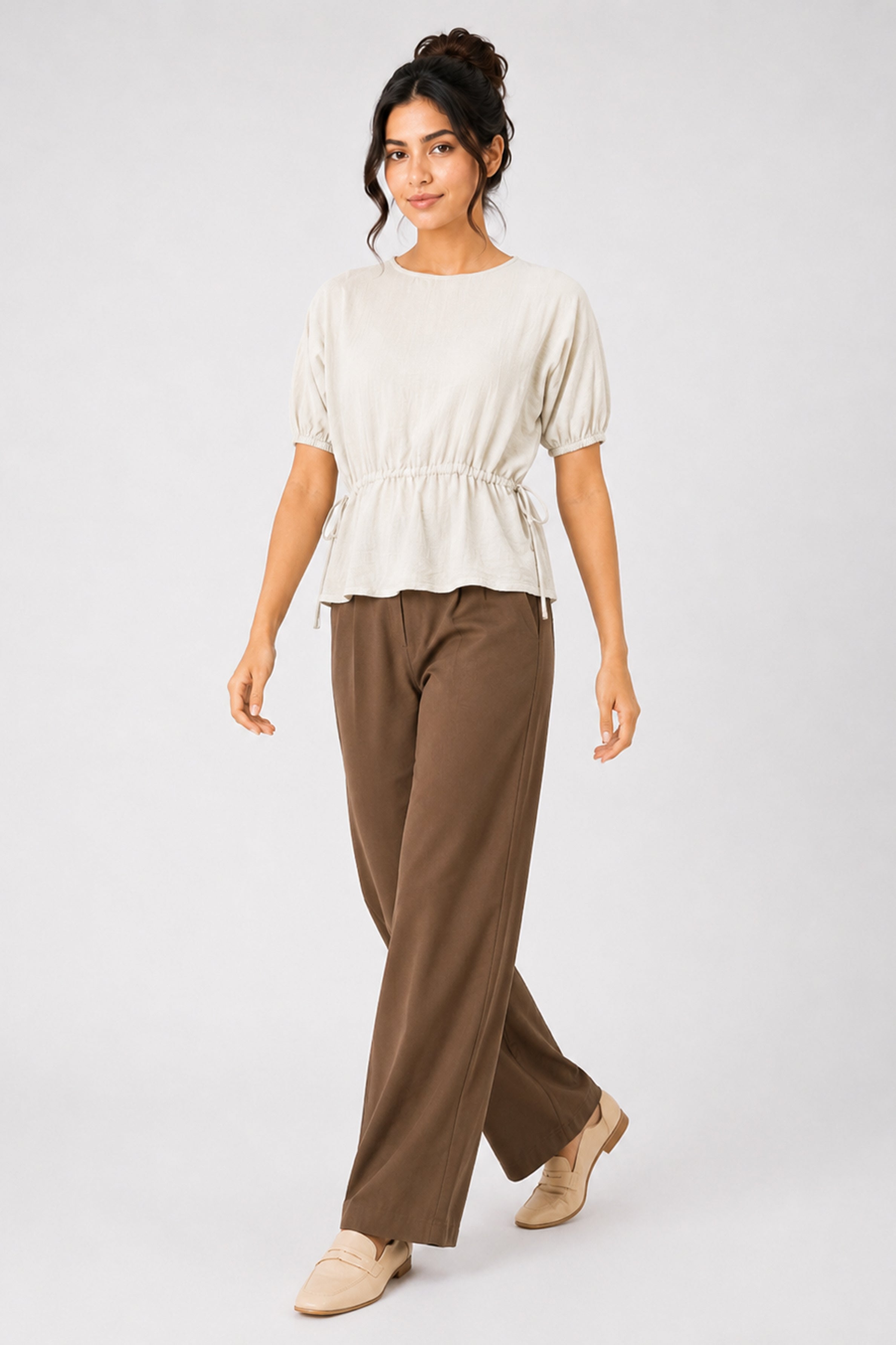 MODANO Casual Plain Blouse  - Cream