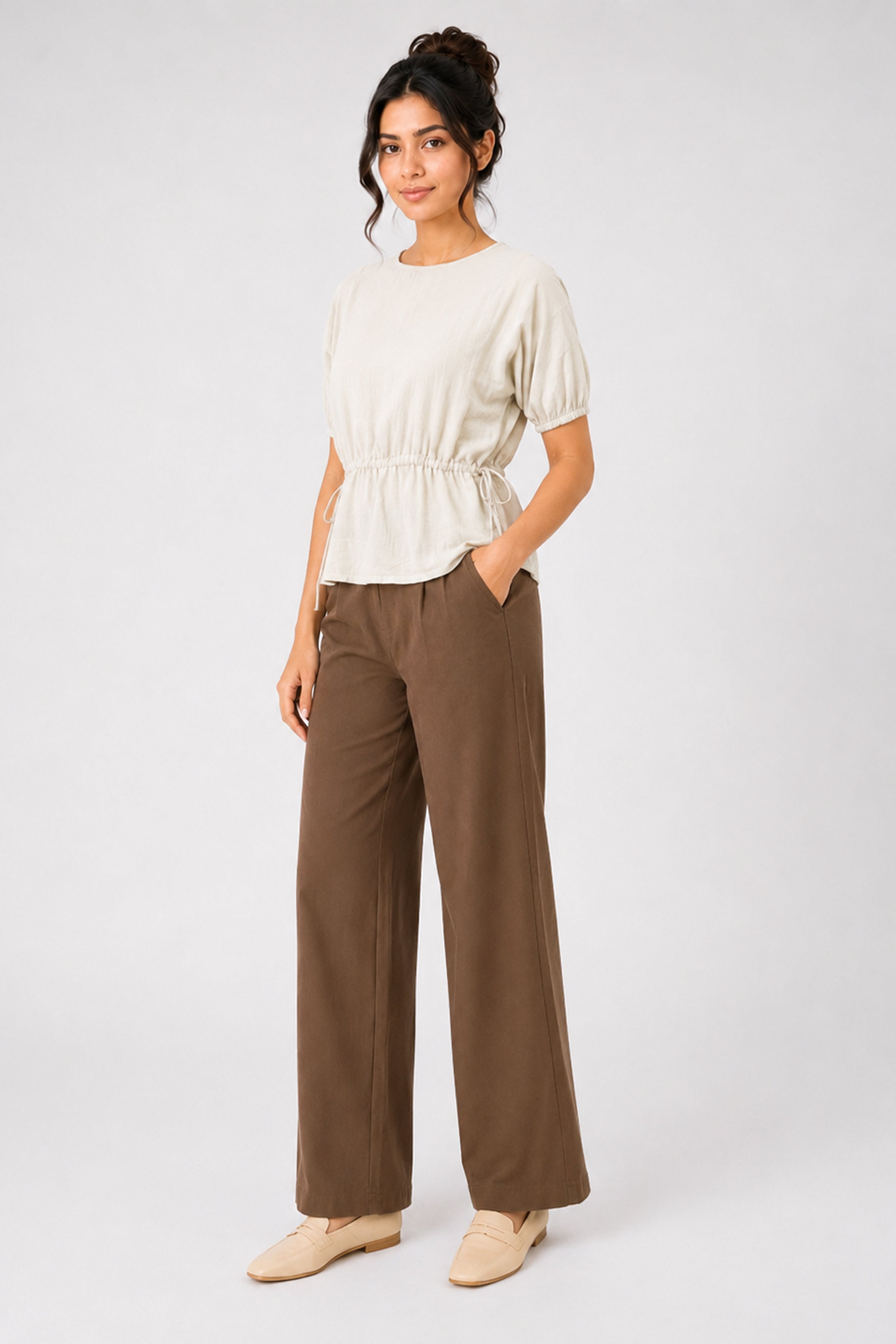 MODANO Casual Plain Blouse  - Cream