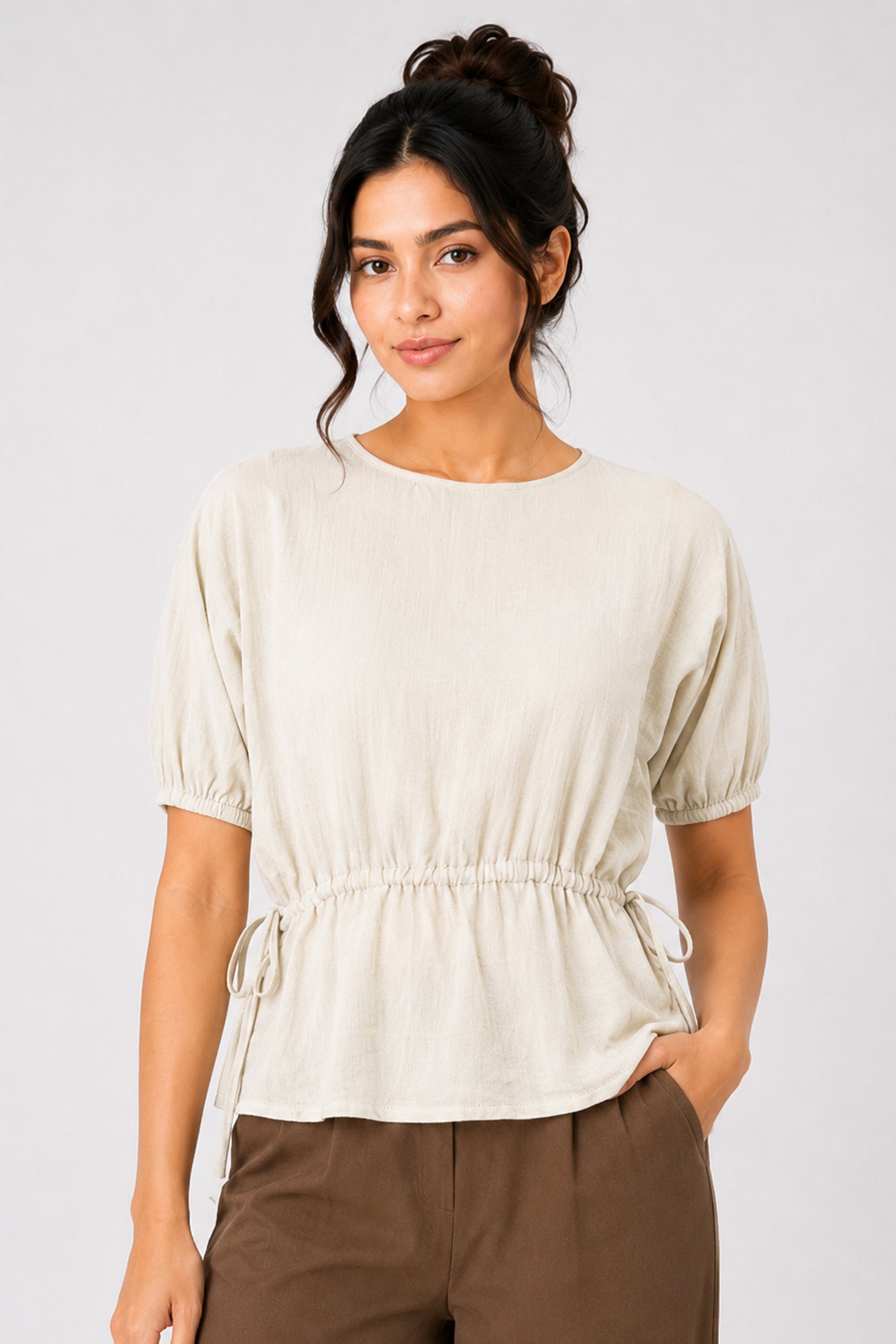 MODANO Casual Plain Blouse  - Cream