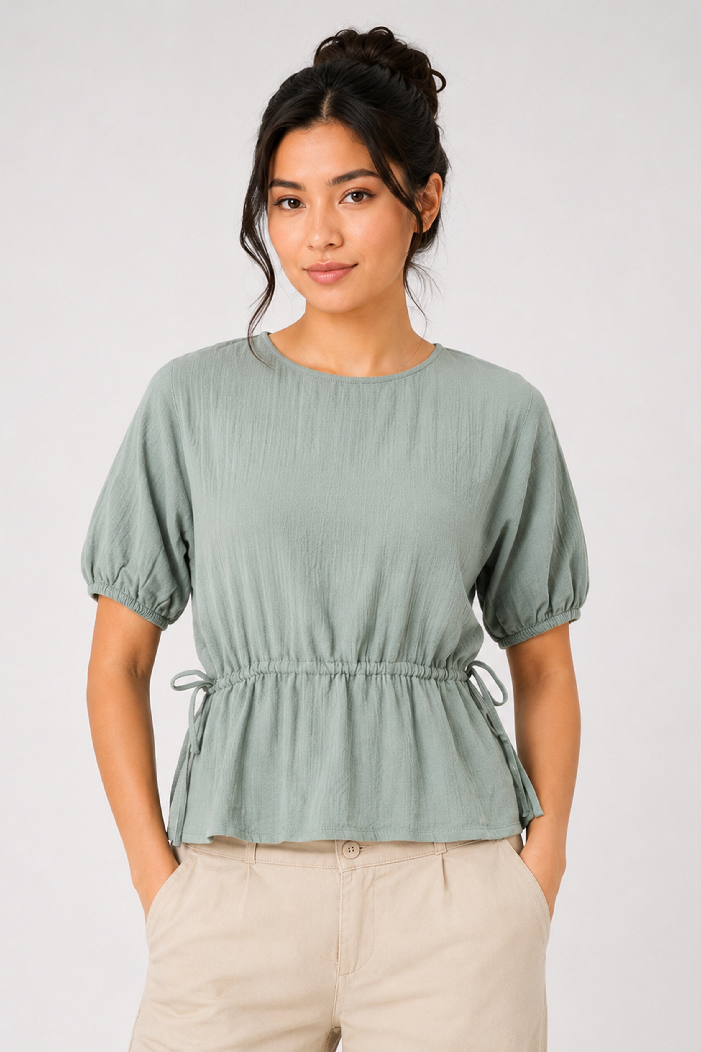 MODANO Casual Plain Blouse  - Light Green