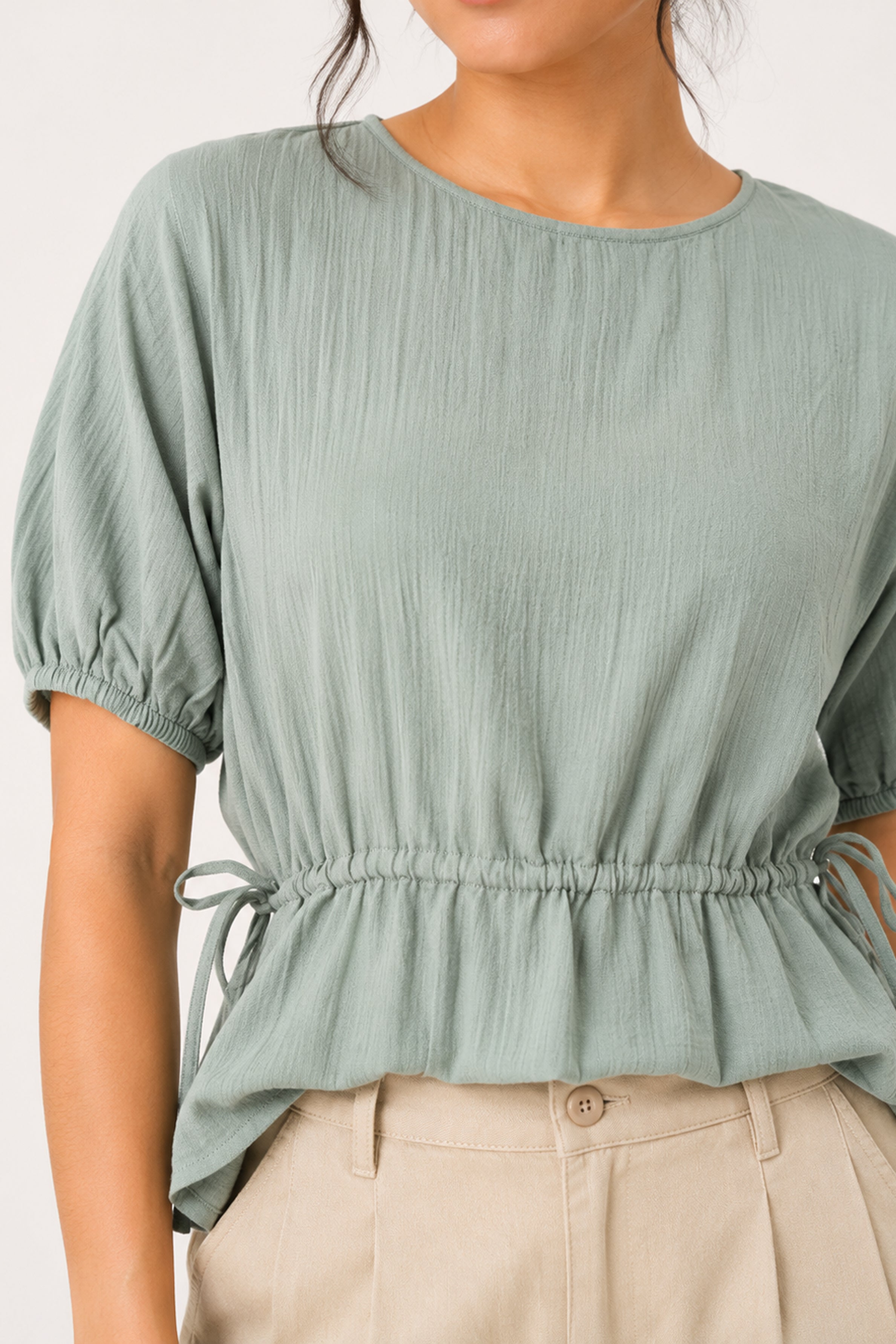 MODANO Casual Plain Blouse  - Light Green