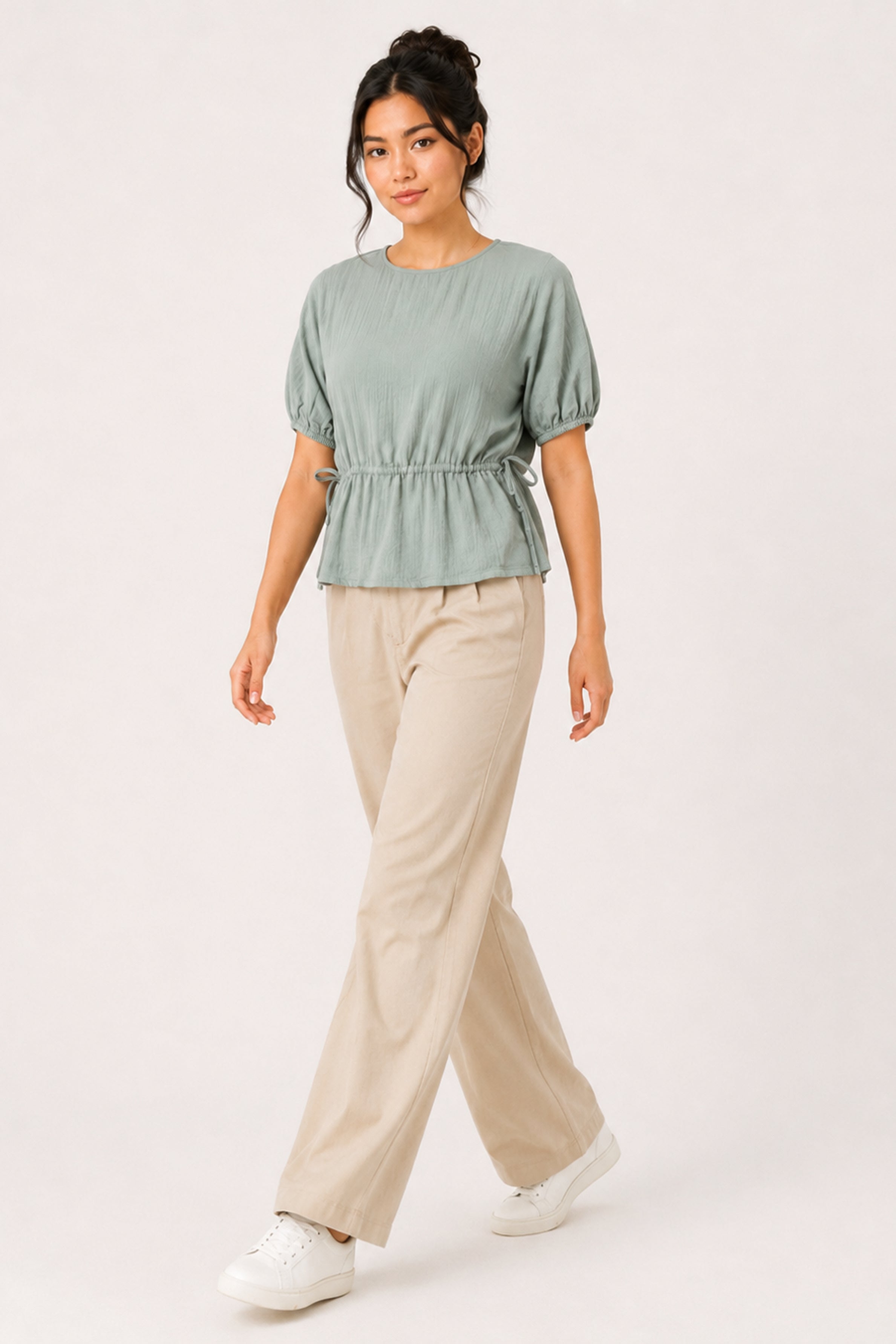 MODANO Casual Plain Blouse  - Light Green
