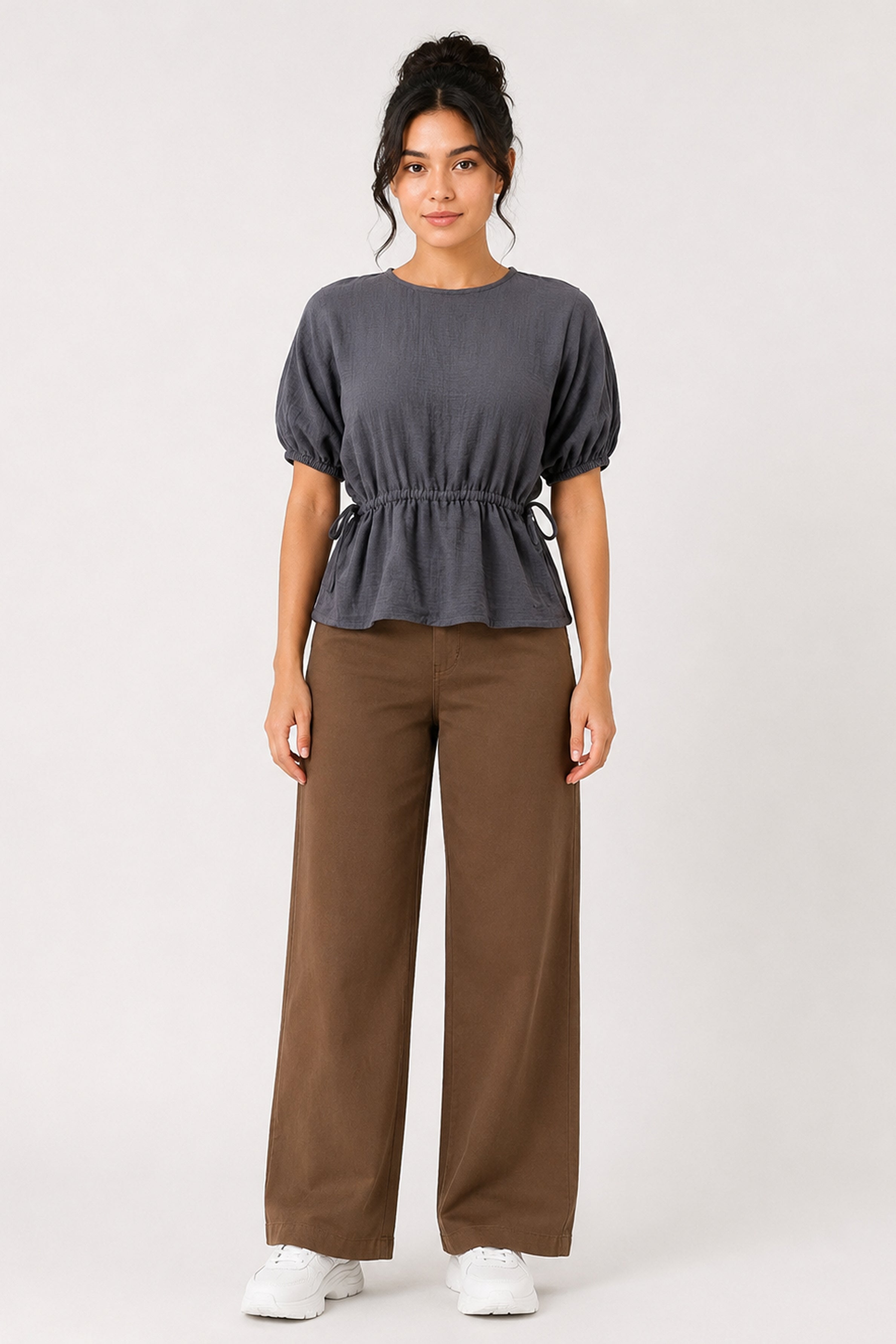 MODANO Casual Plain Blouse  - Dark Gray