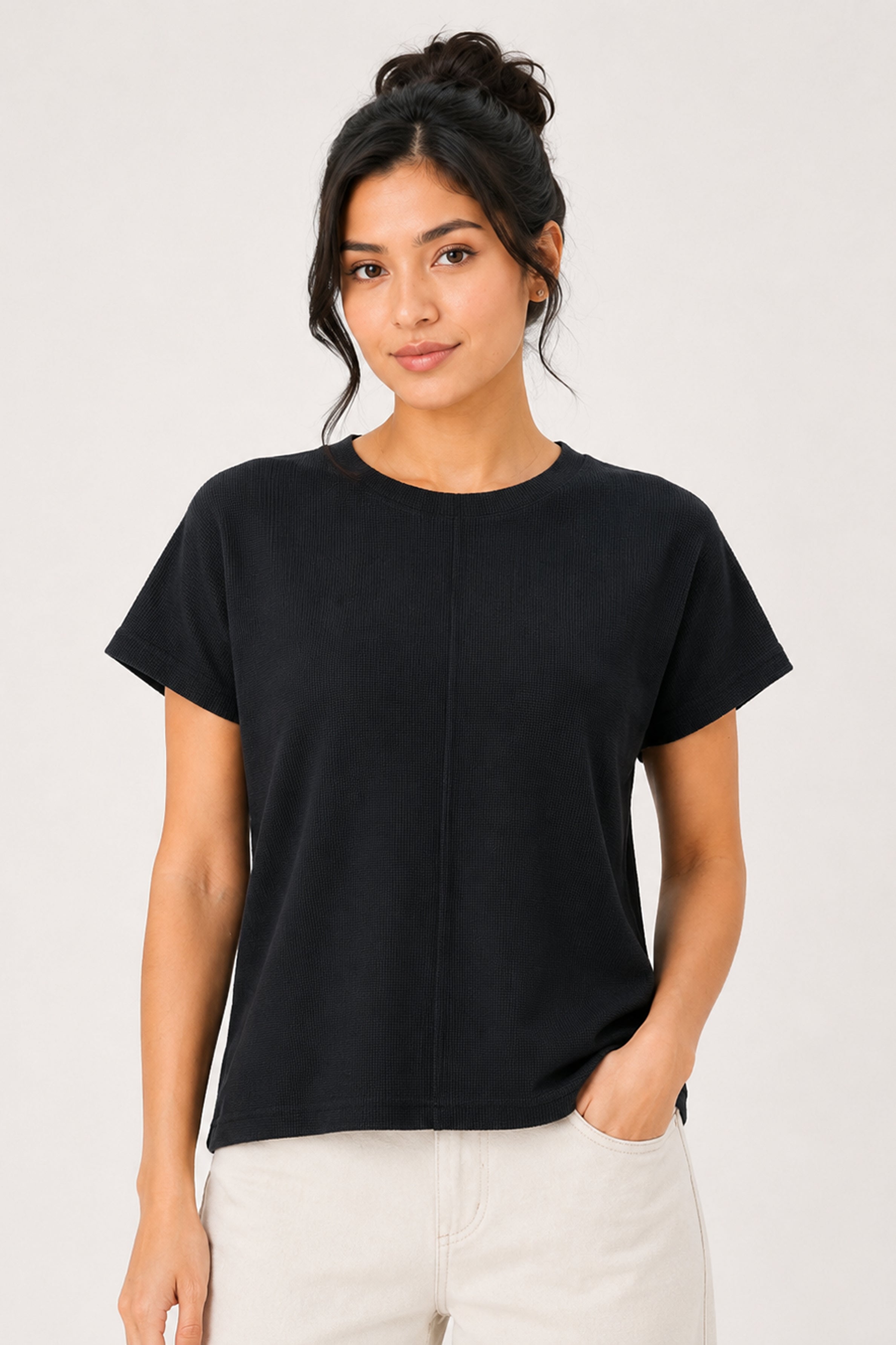 MODANO Casual Crew Neck Top - Black
