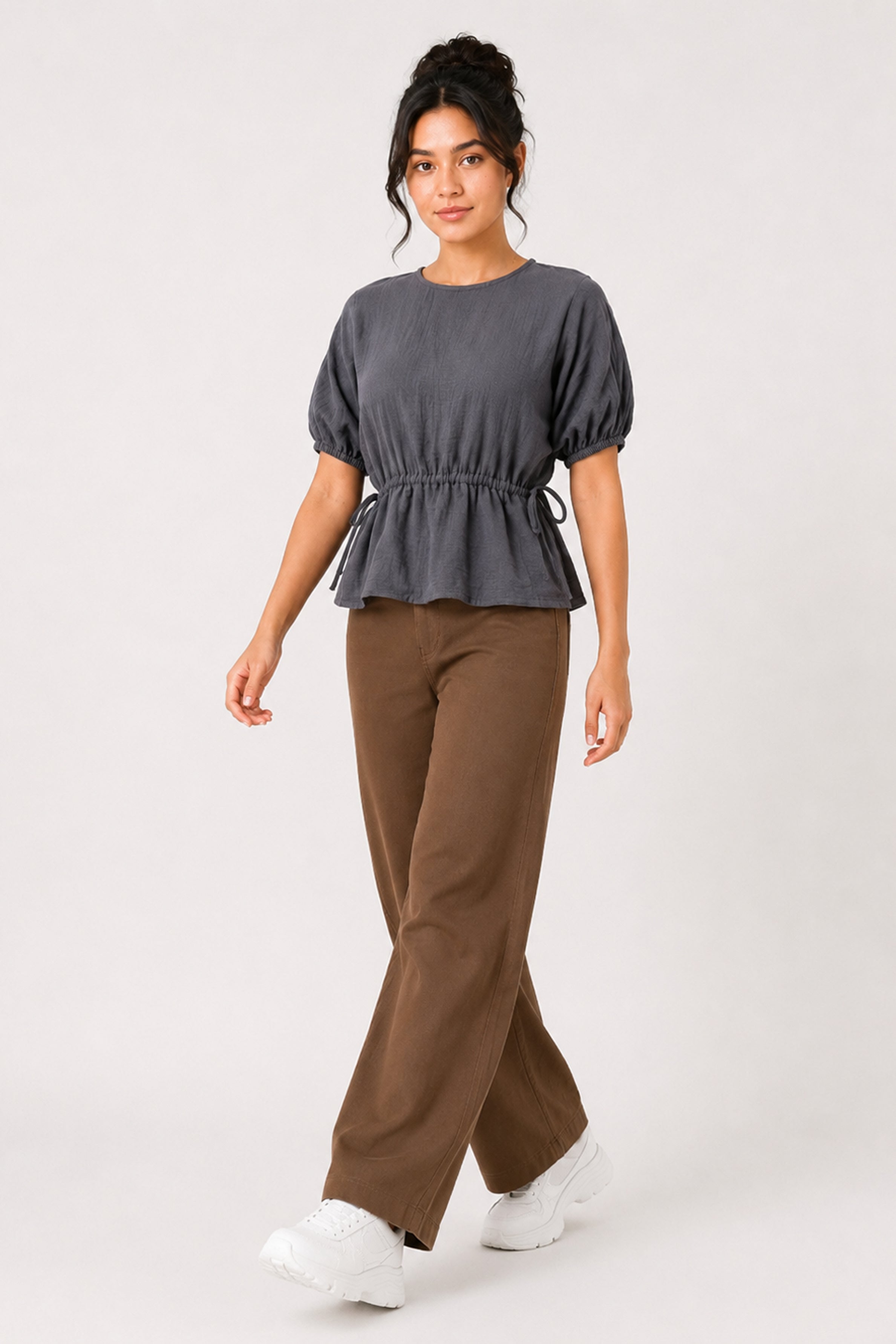 MODANO Casual Plain Blouse  - Dark Gray