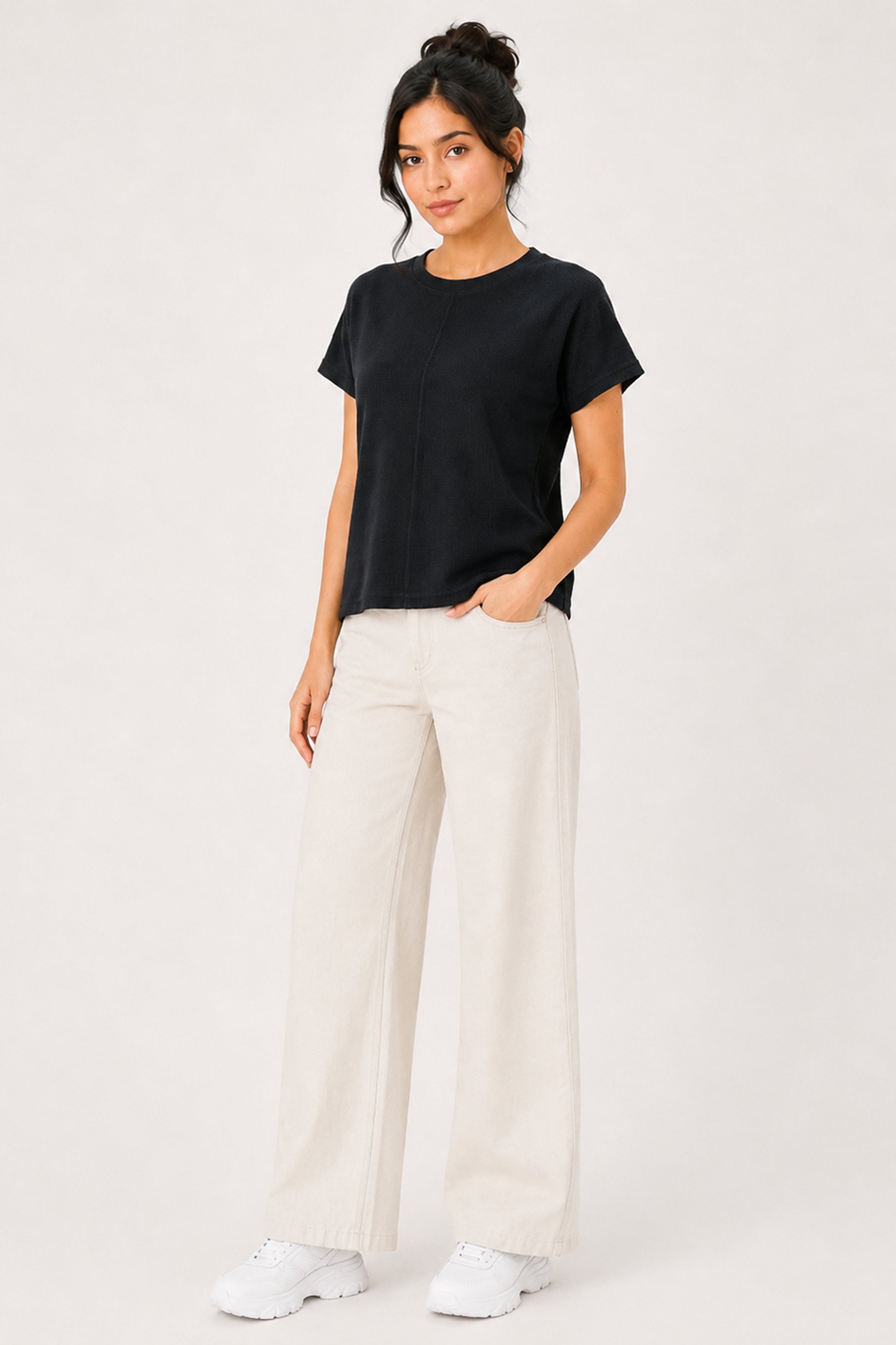 MODANO Casual Crew Neck Top - Black