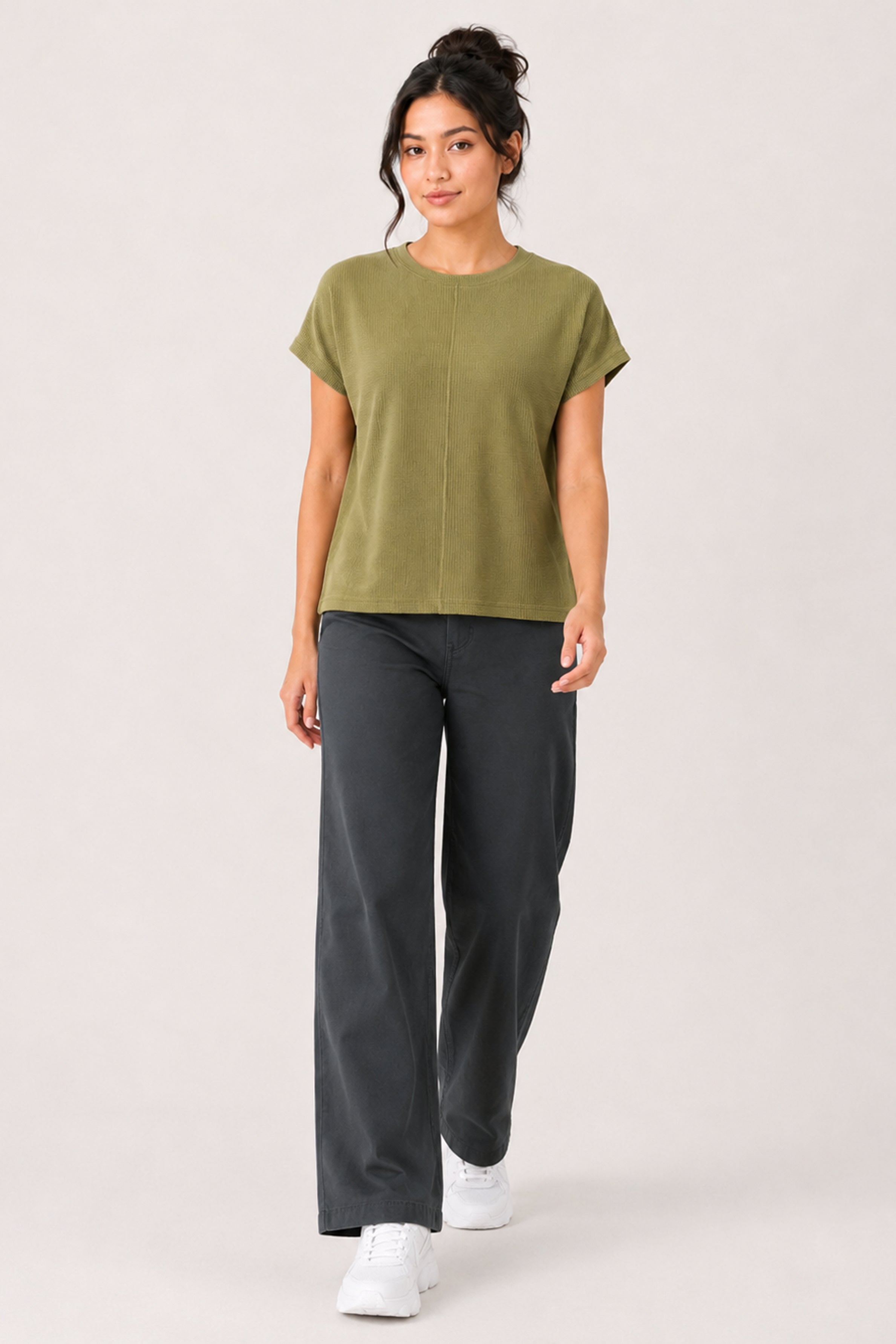 MODANO Casual Crew Neck Top - Olive