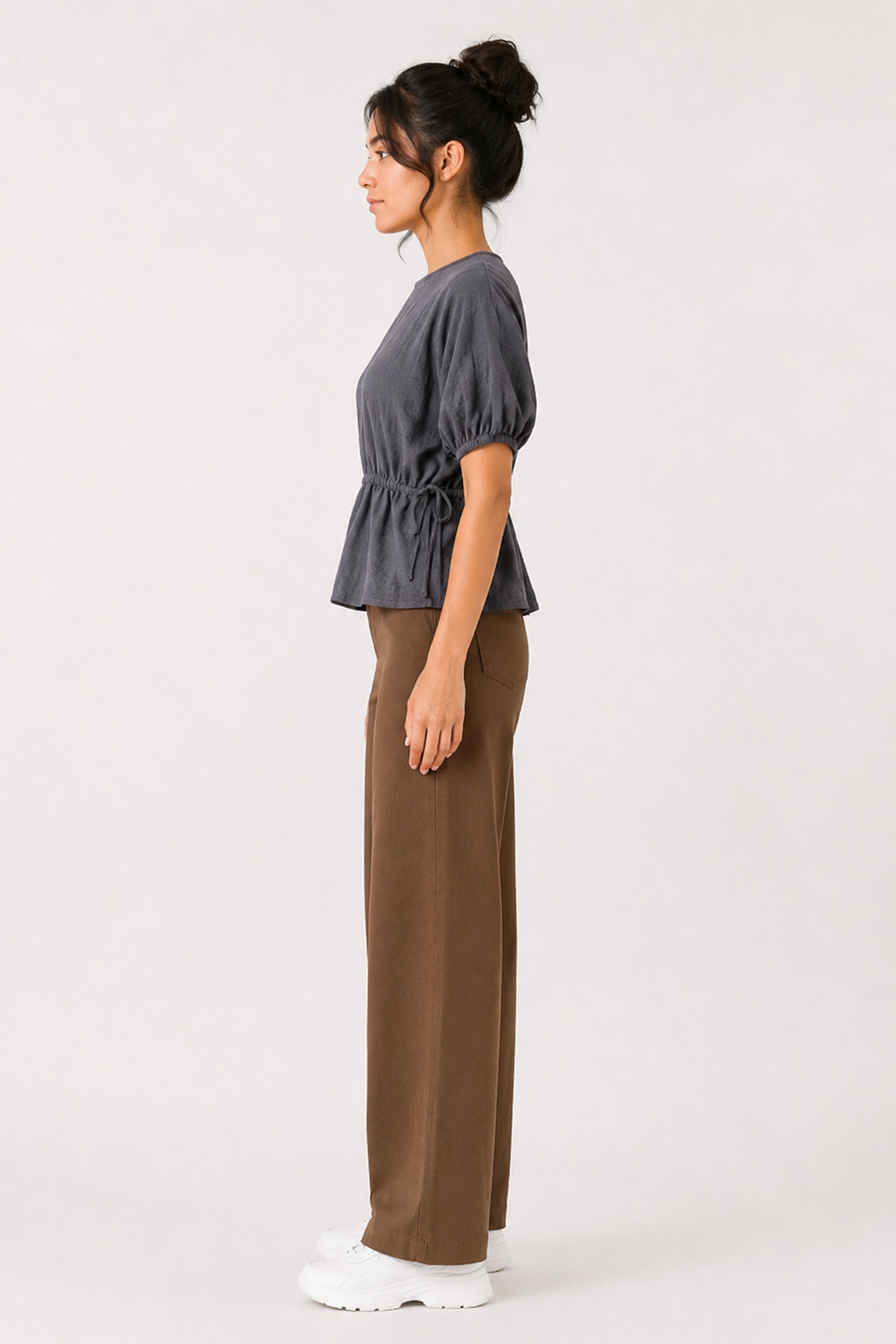 MODANO Casual Plain Blouse  - Dark Gray