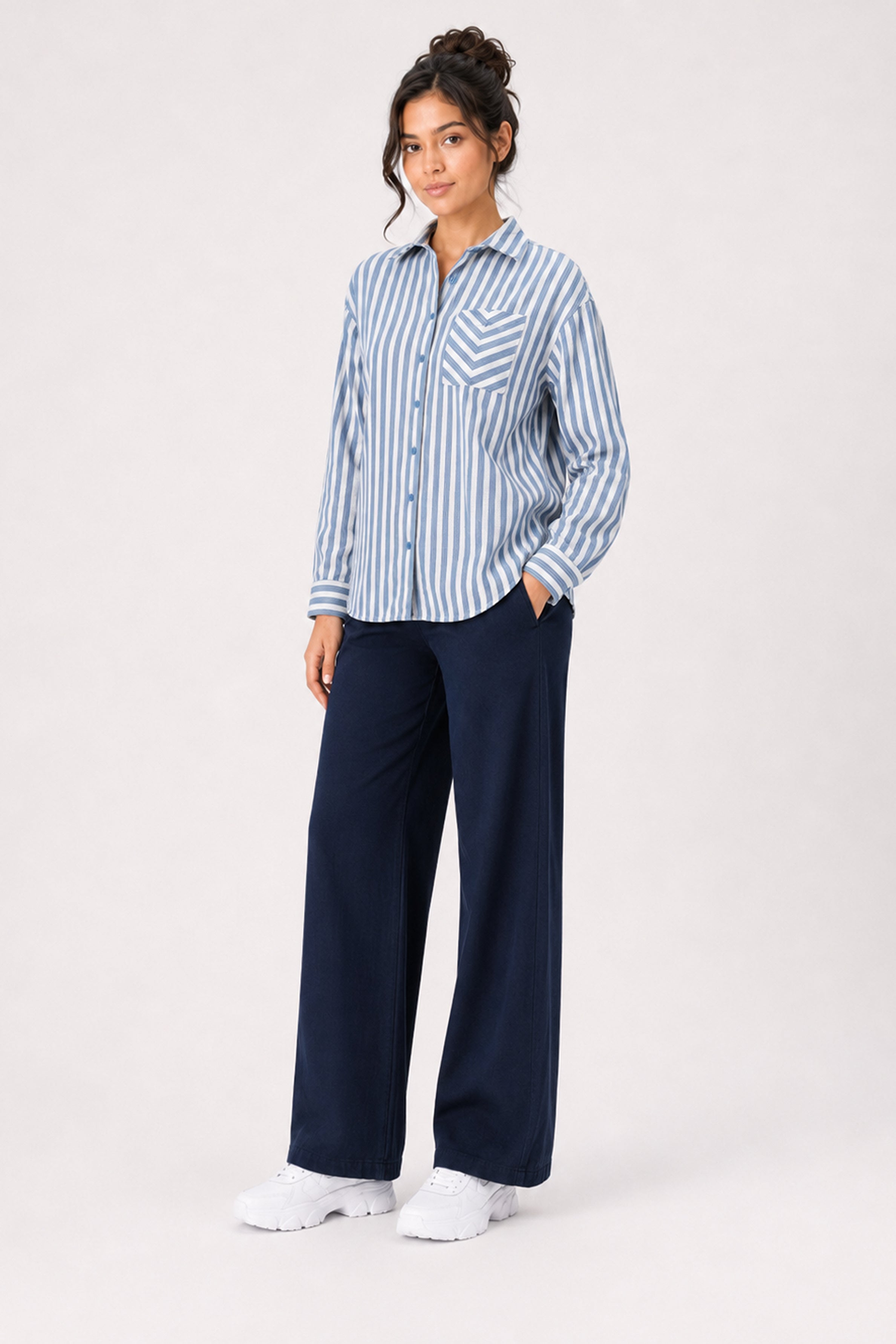 MODANO Casual Stripe Blouse  - Blue