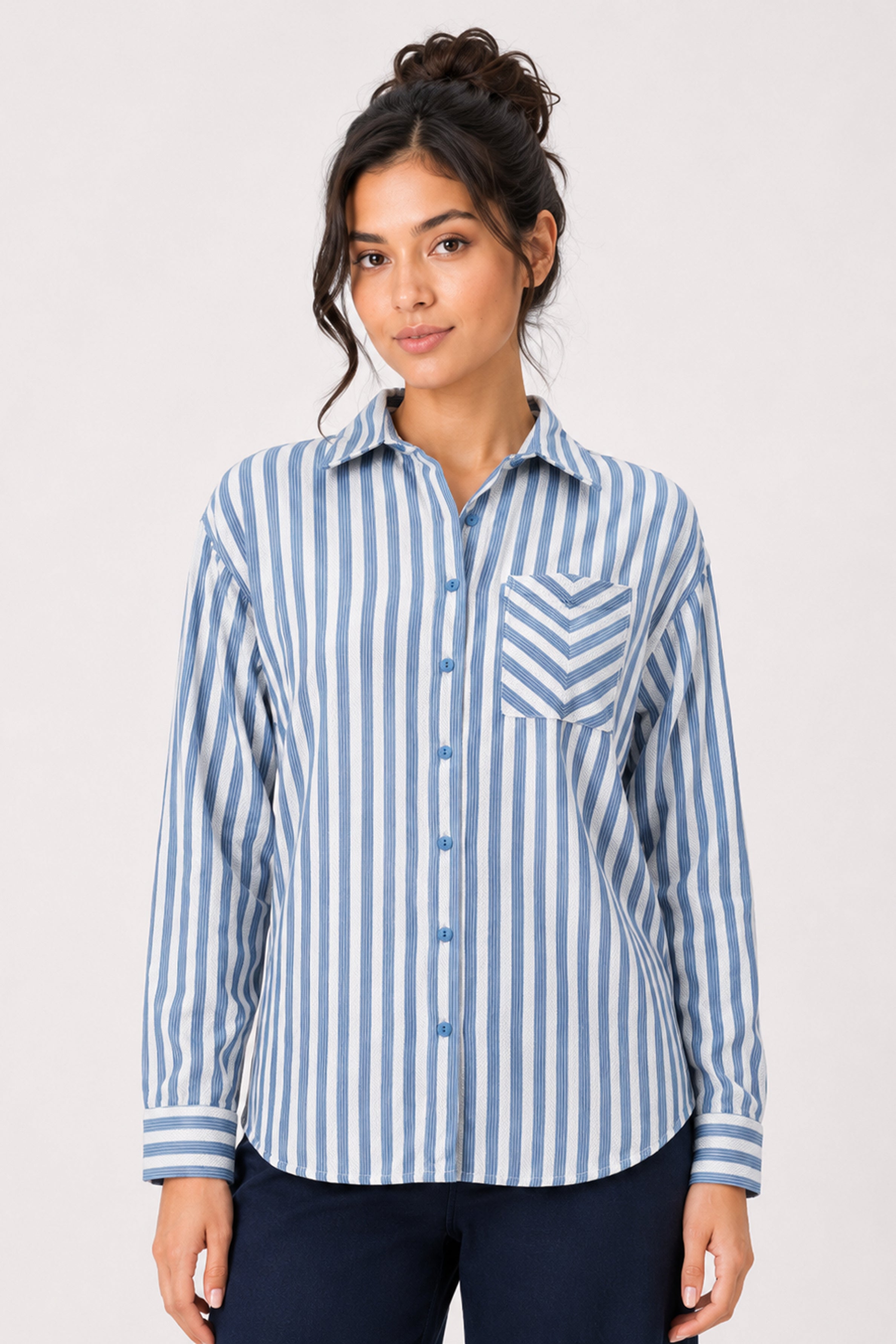 MODANO Casual Stripe Blouse  - Blue