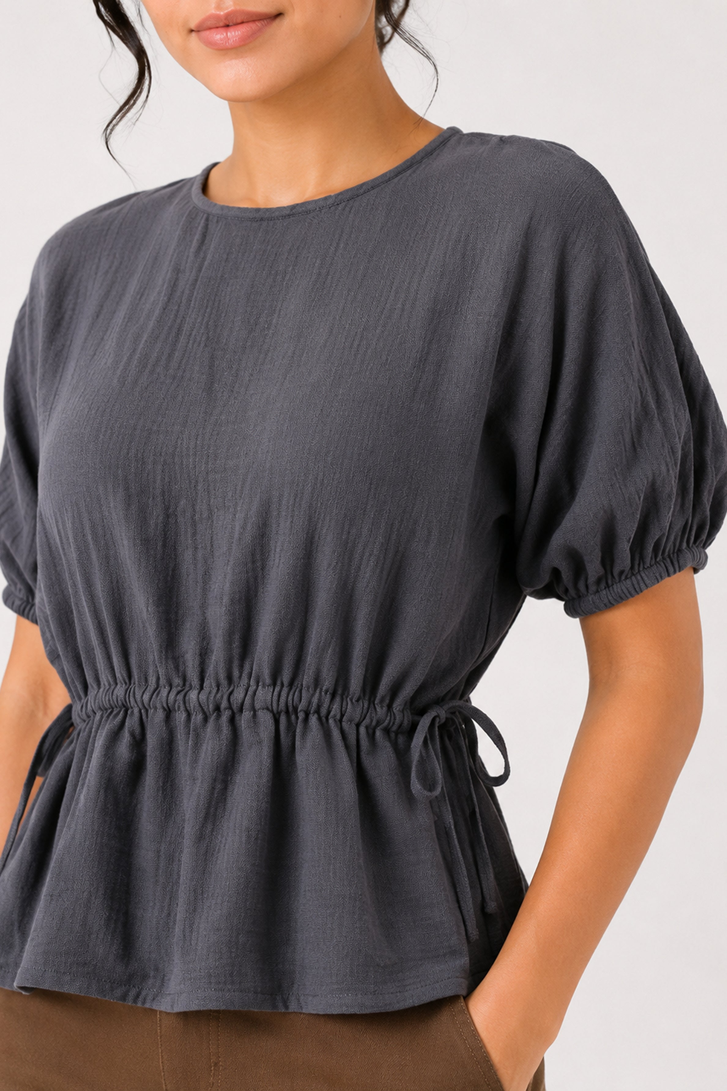 MODANO Casual Plain Blouse  - Dark Gray