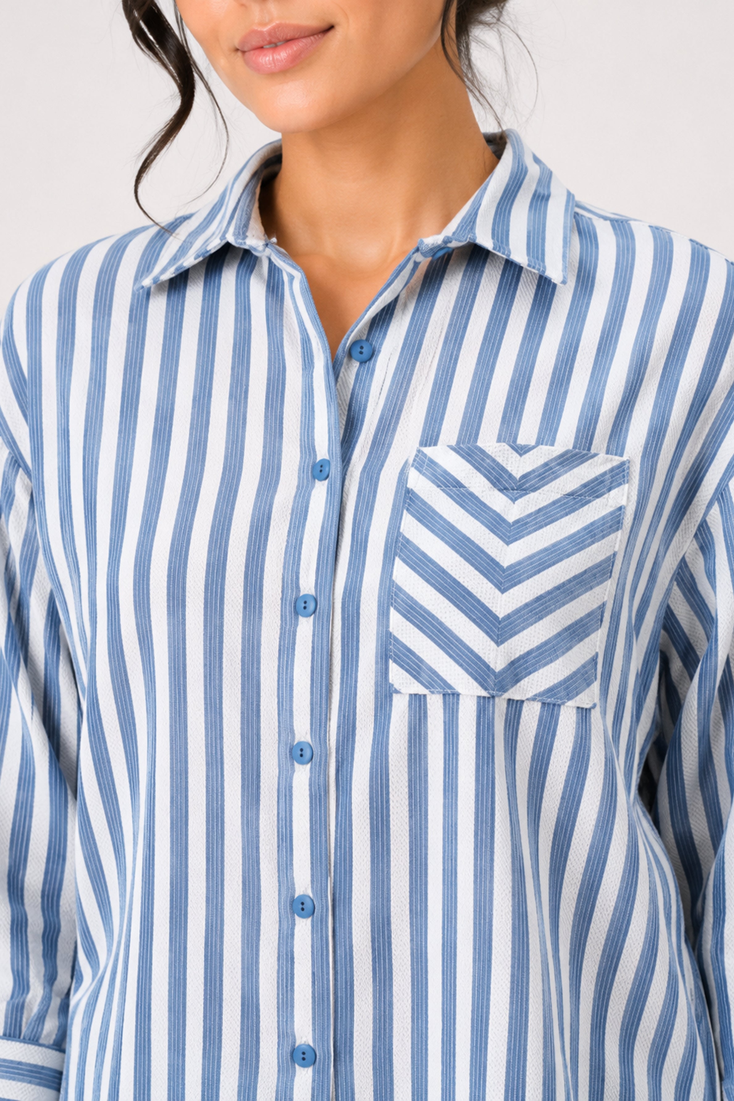 MODANO Casual Stripe Blouse  - Blue