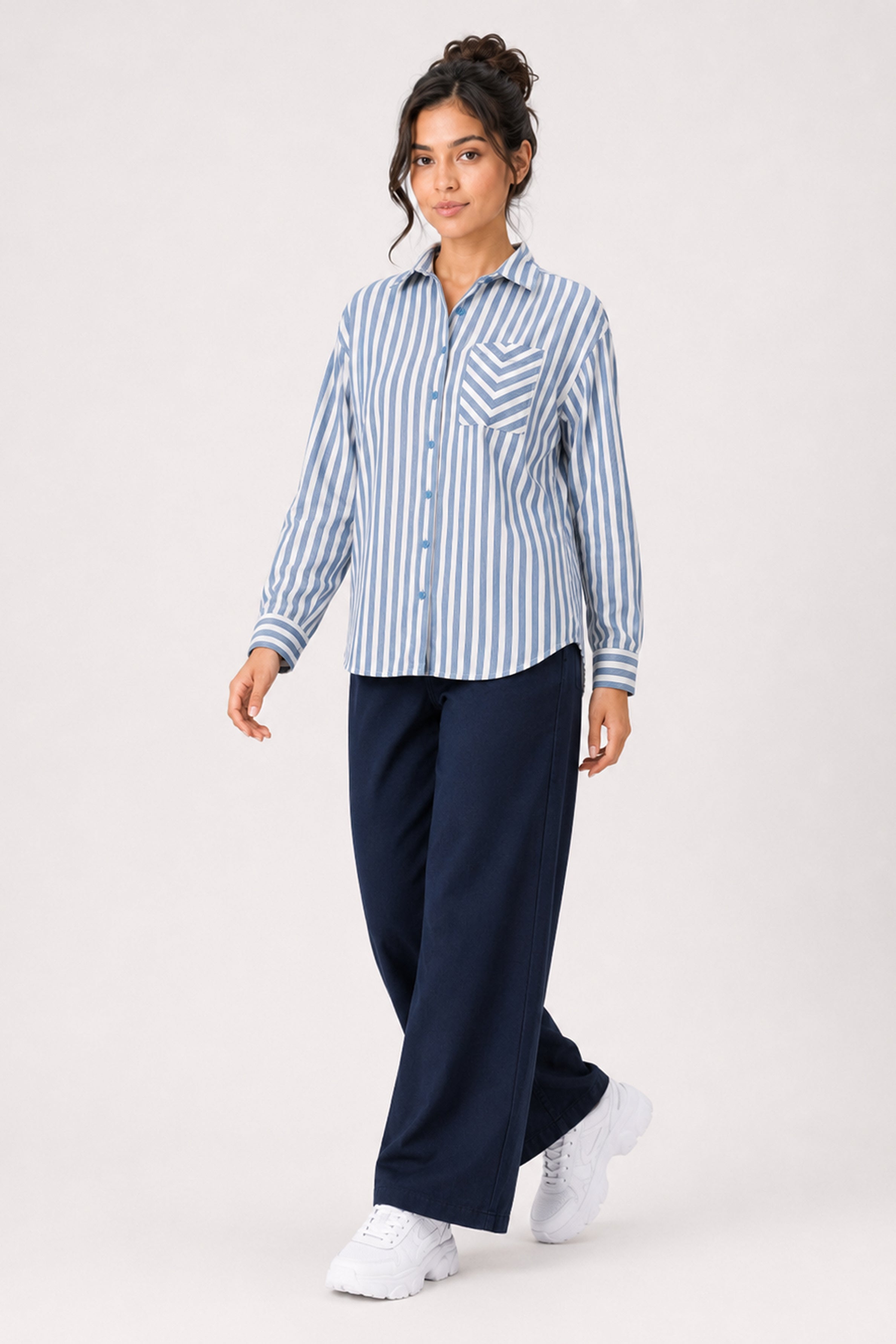 MODANO Casual Stripe Blouse  - Blue