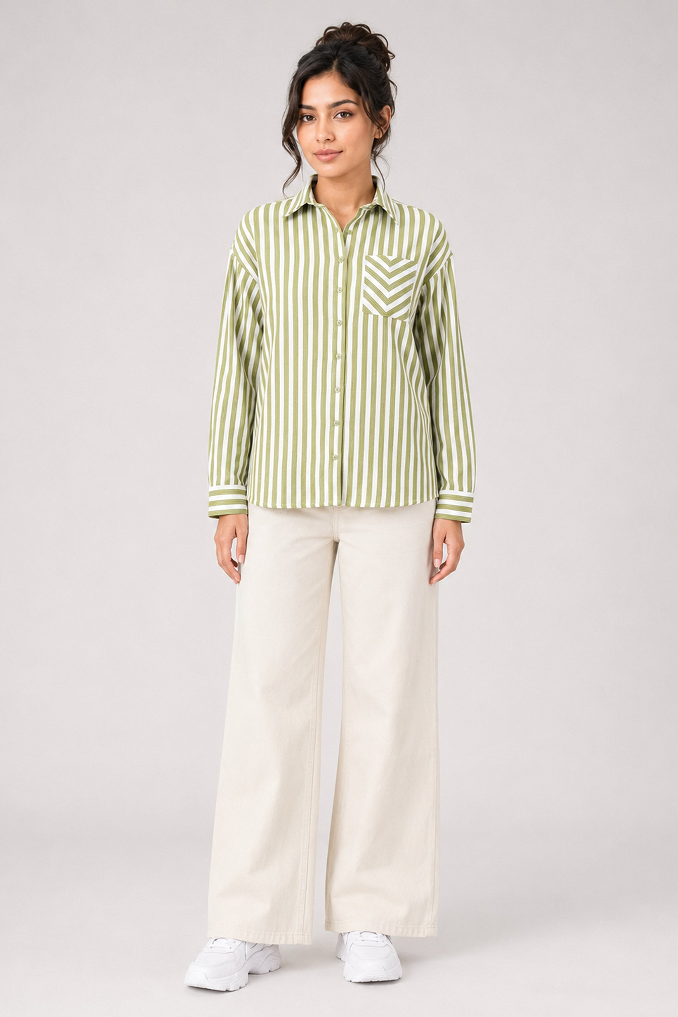 MODANO Casual Stripe Blouse  - Green