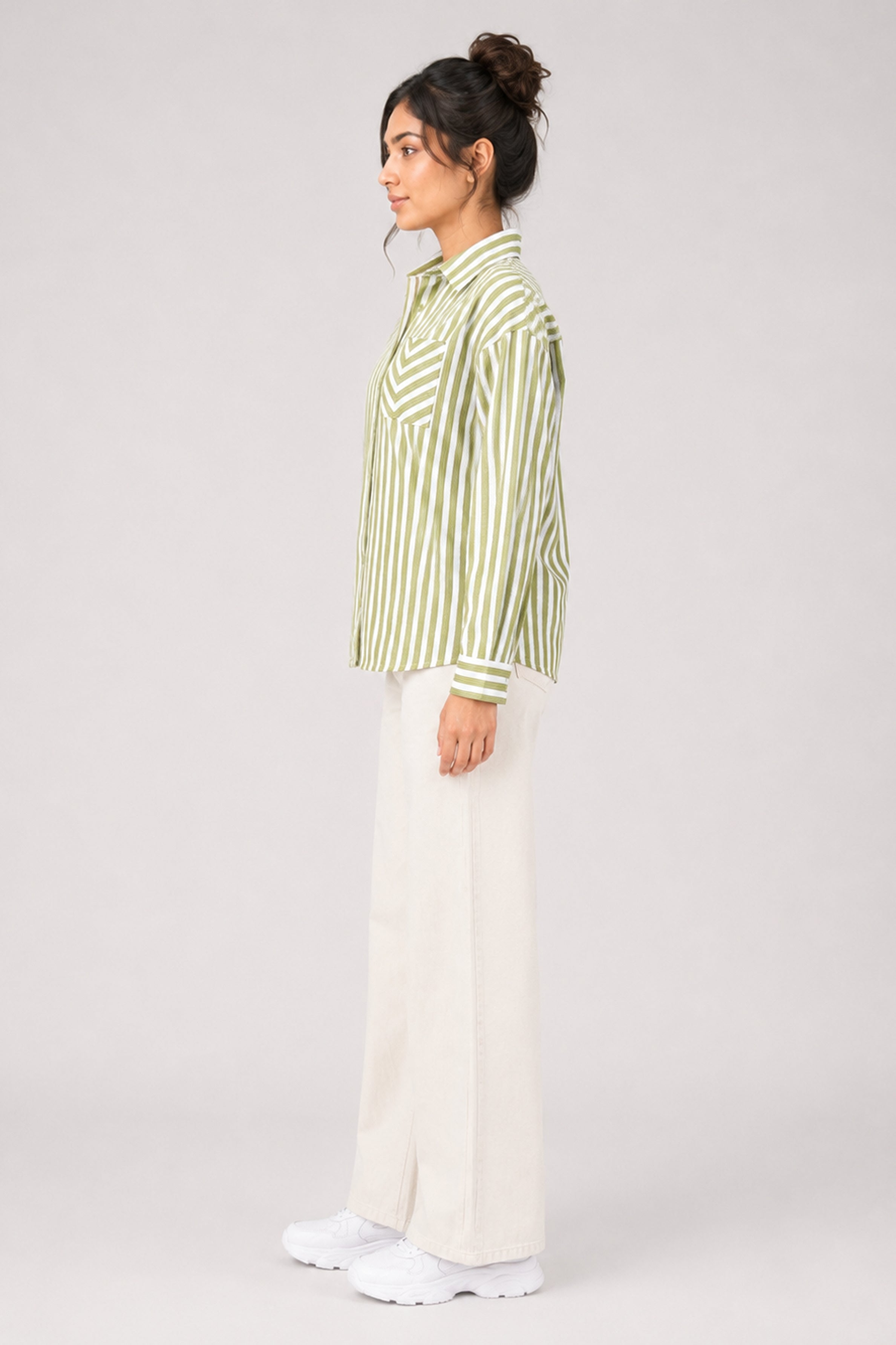 MODANO Casual Stripe Blouse  - Green
