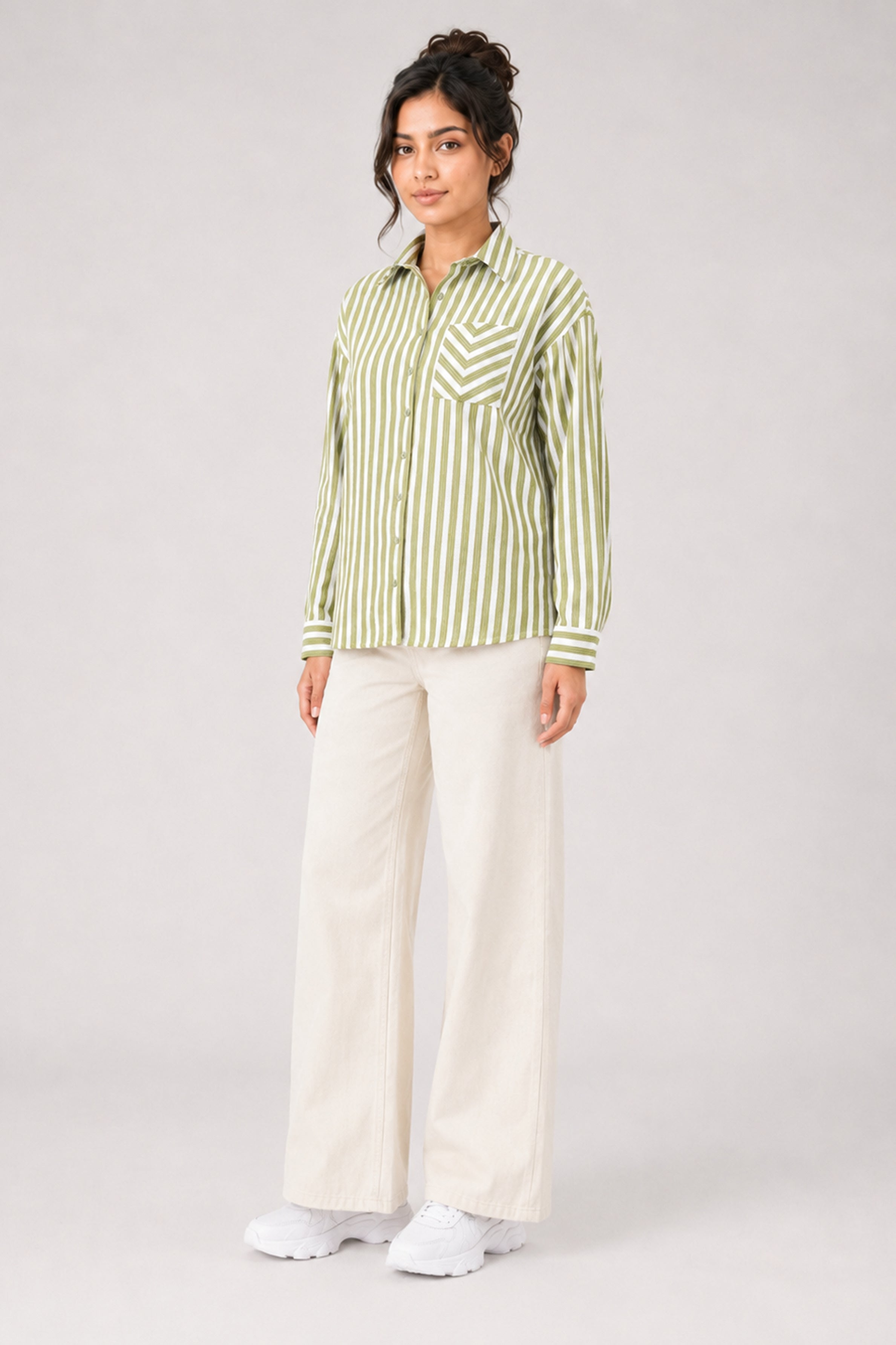MODANO Casual Stripe Blouse  - Green
