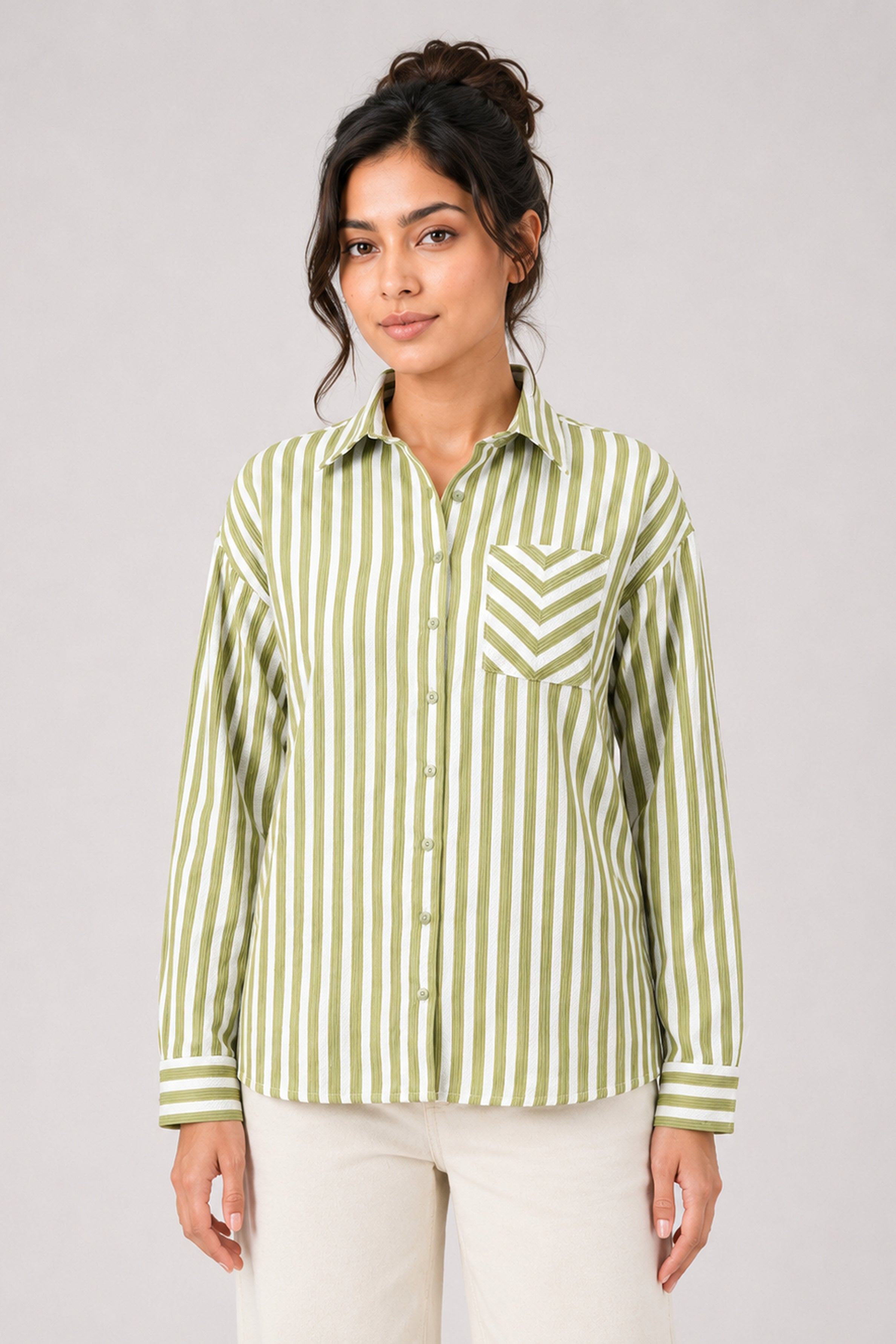 MODANO Casual Stripe Blouse  - Green