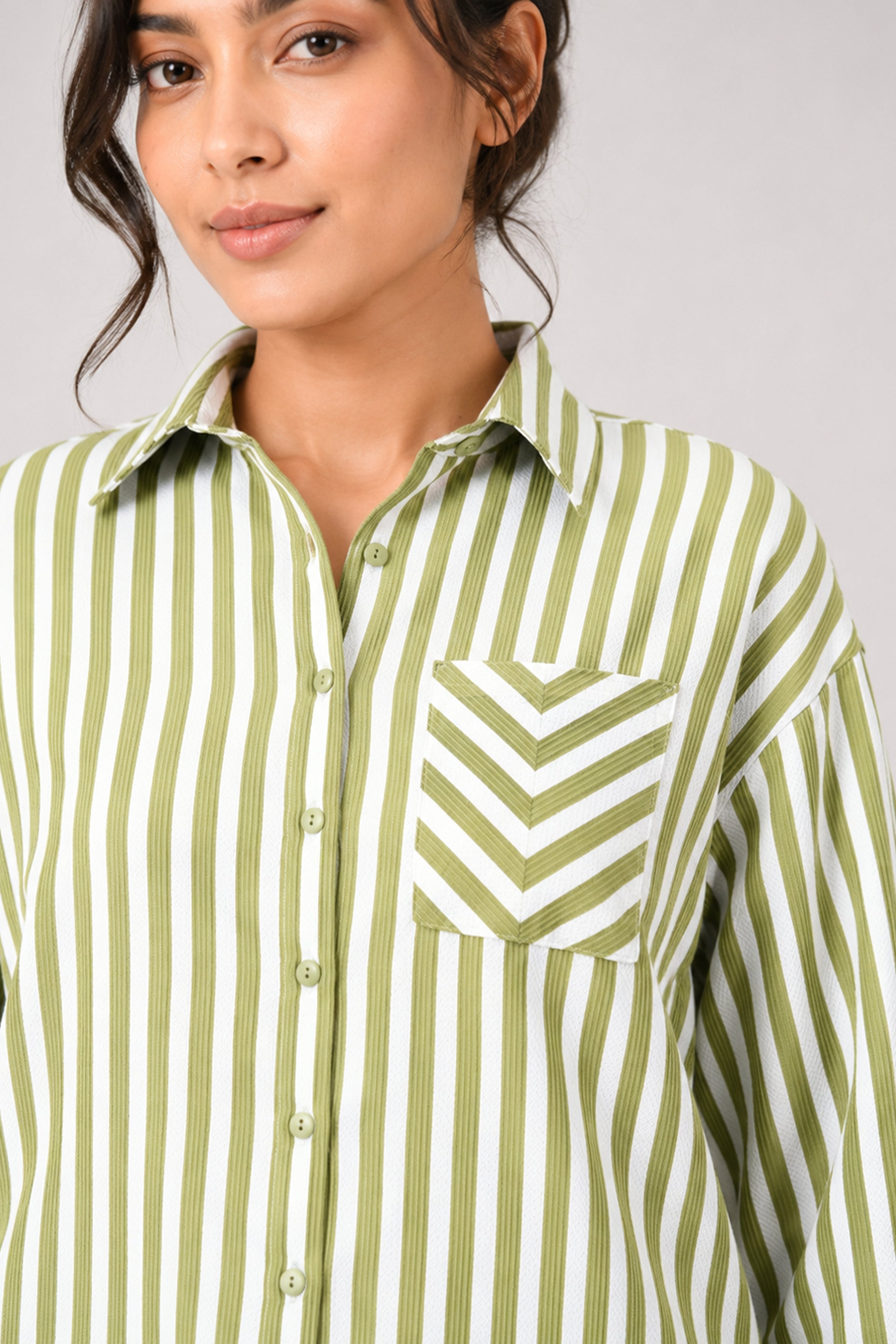 MODANO Casual Stripe Blouse  - Green