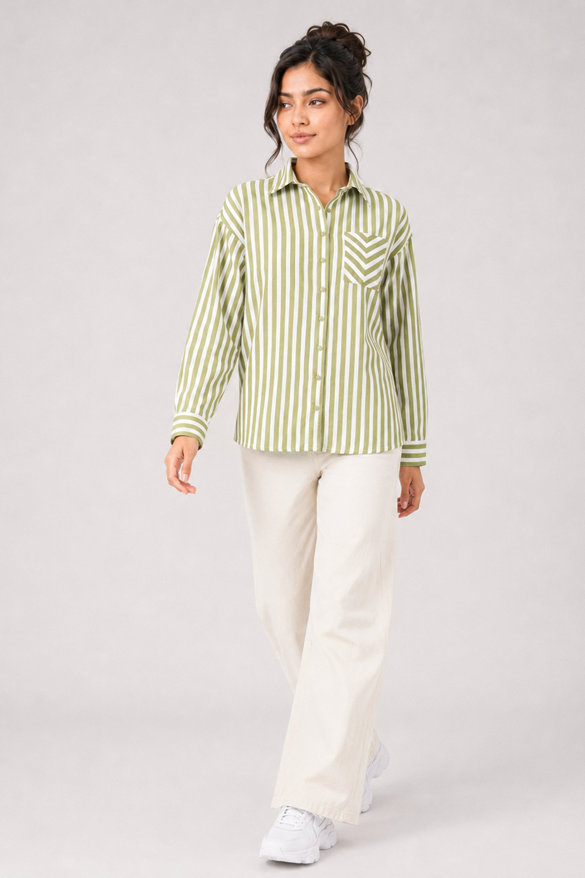 MODANO Casual Stripe Blouse  - Green