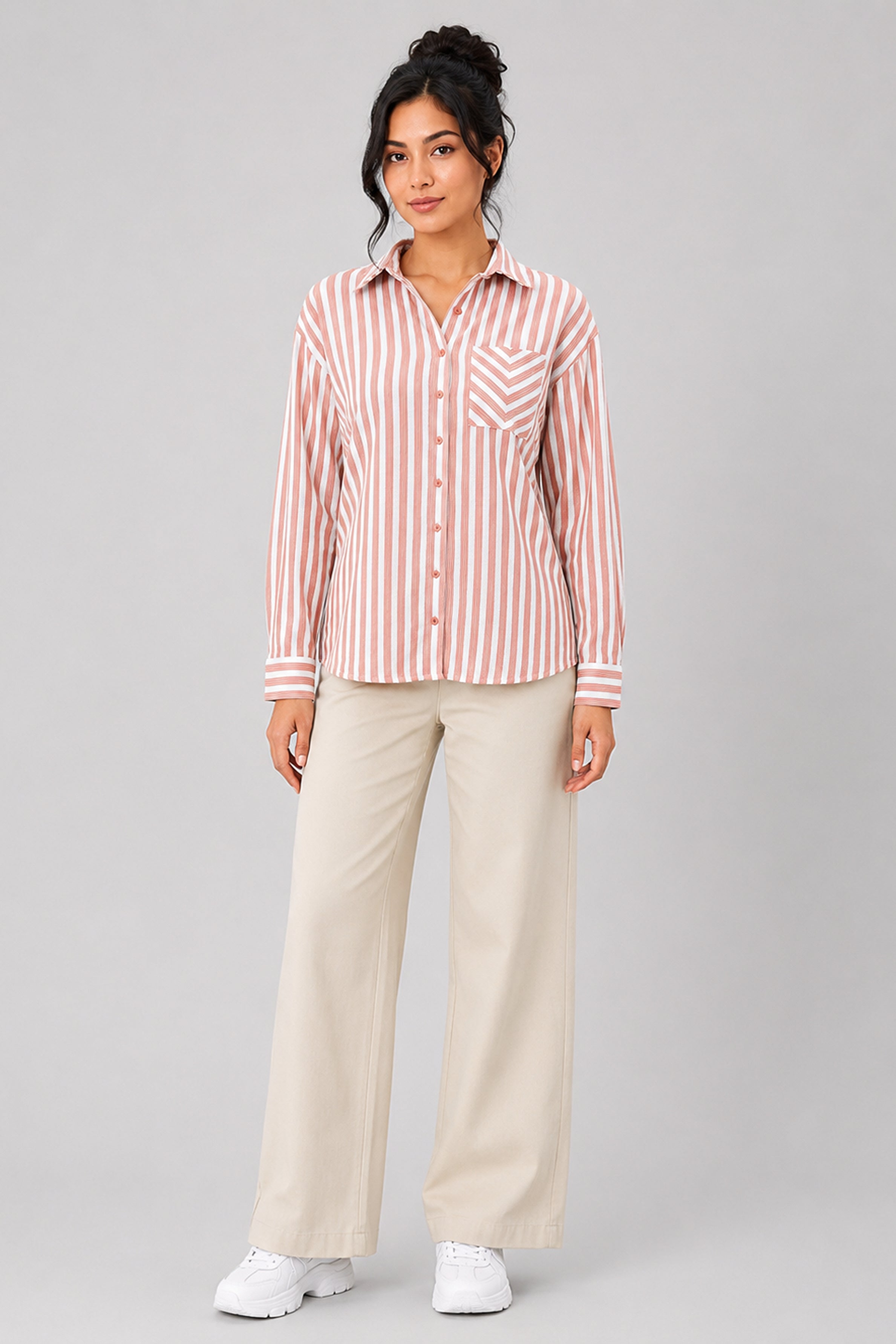 MODANO Casual Stripe Blouse  - Peach