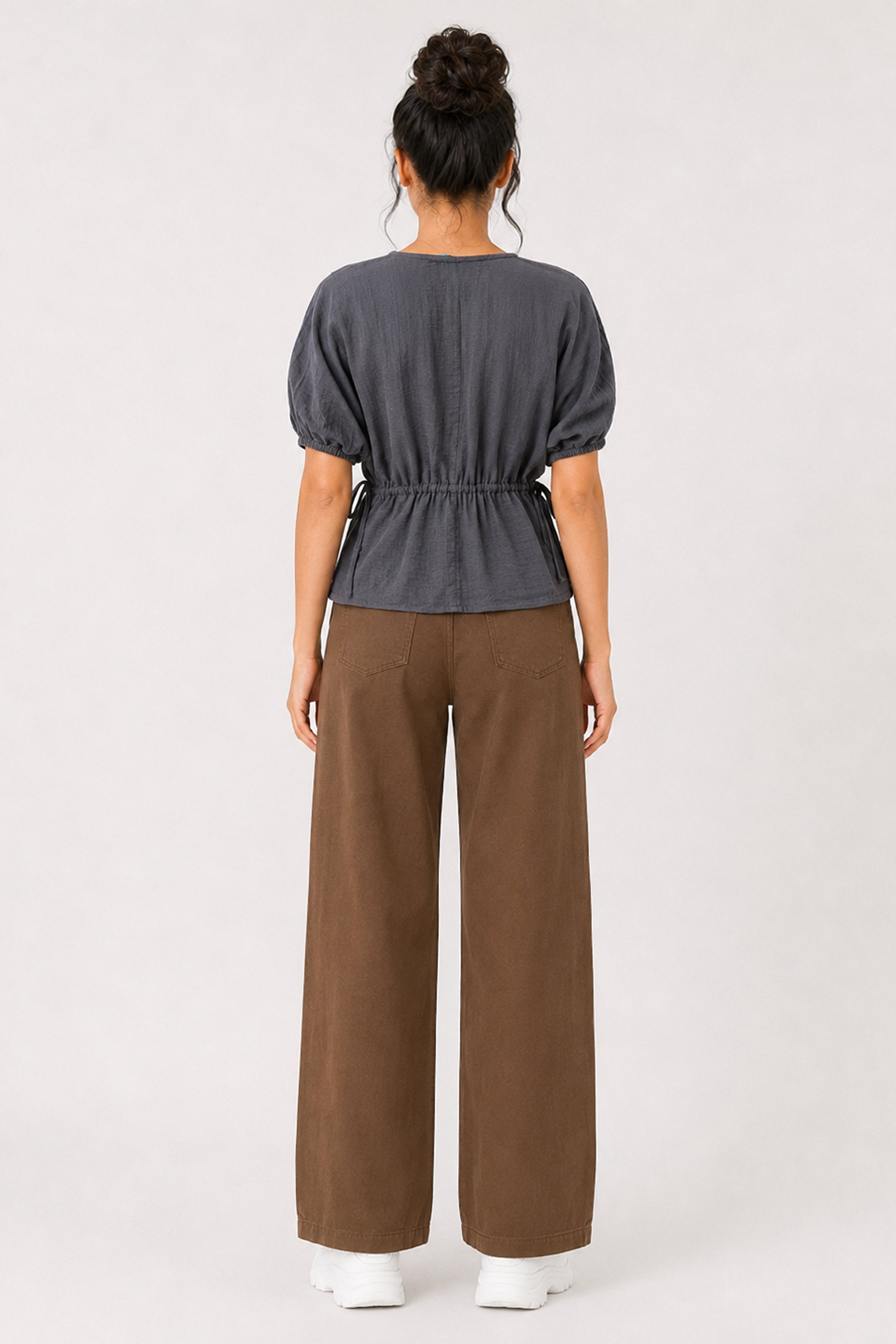 MODANO Casual Plain Blouse  - Dark Gray