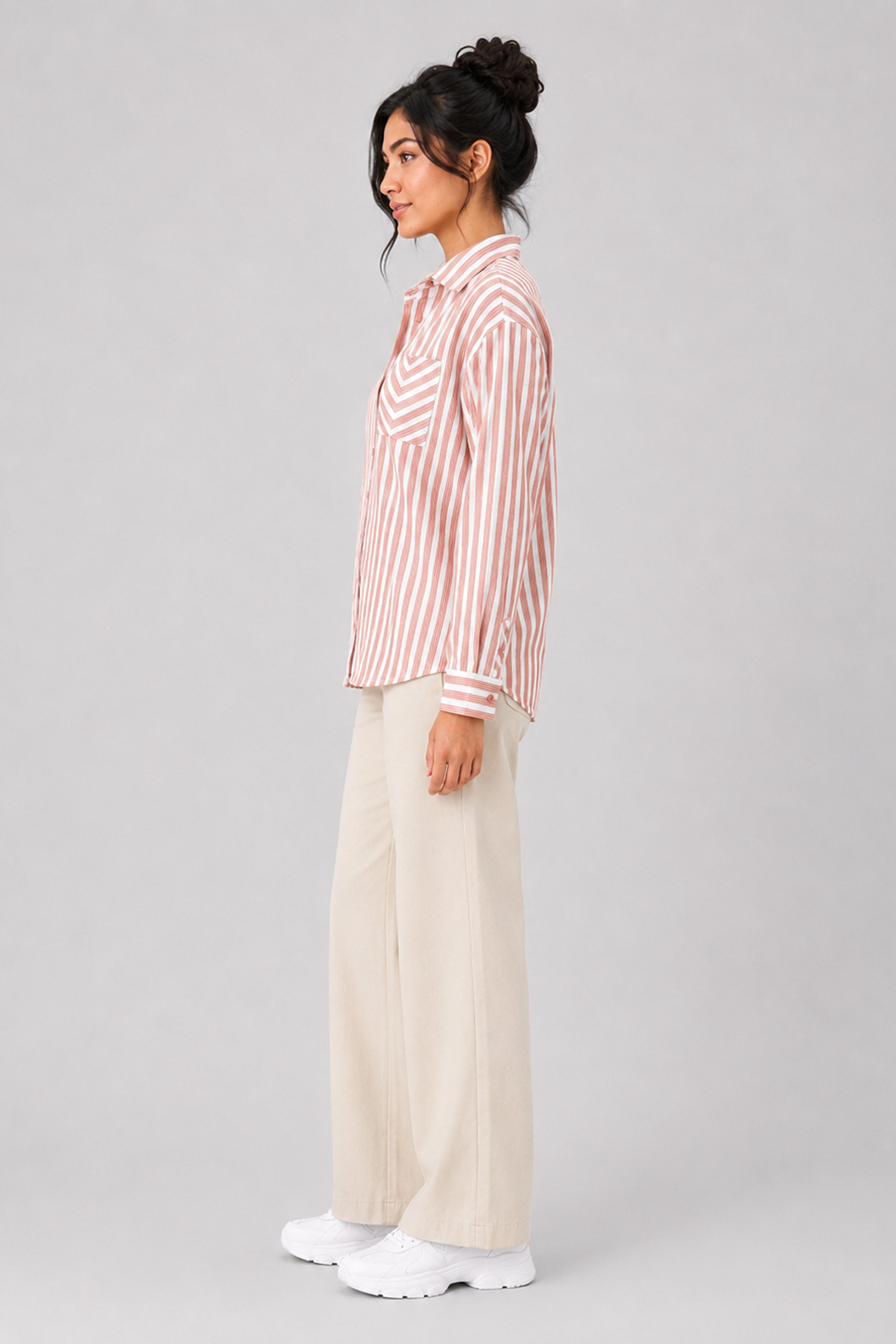 MODANO Casual Stripe Blouse  - Peach