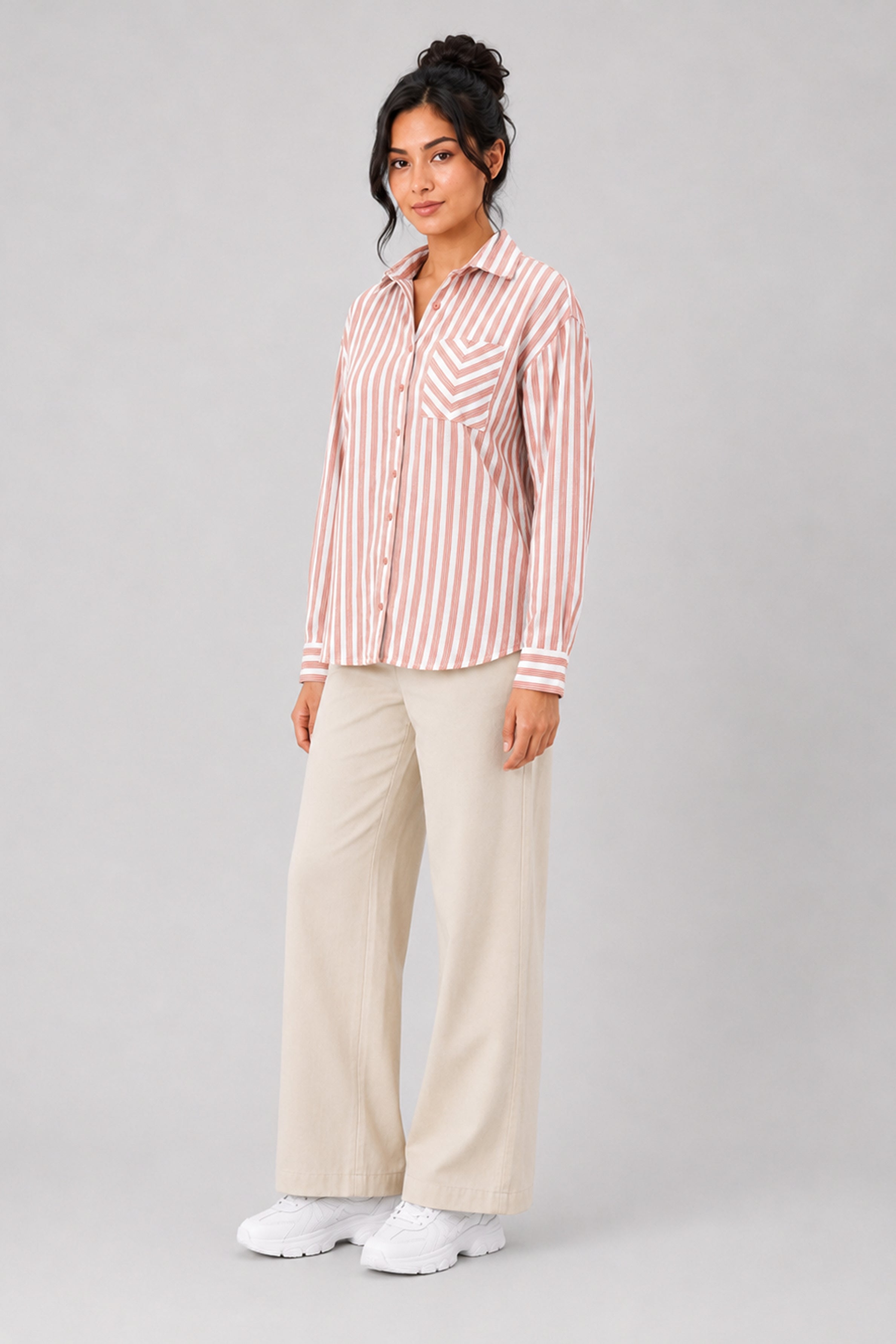 MODANO Casual Stripe Blouse  - Peach