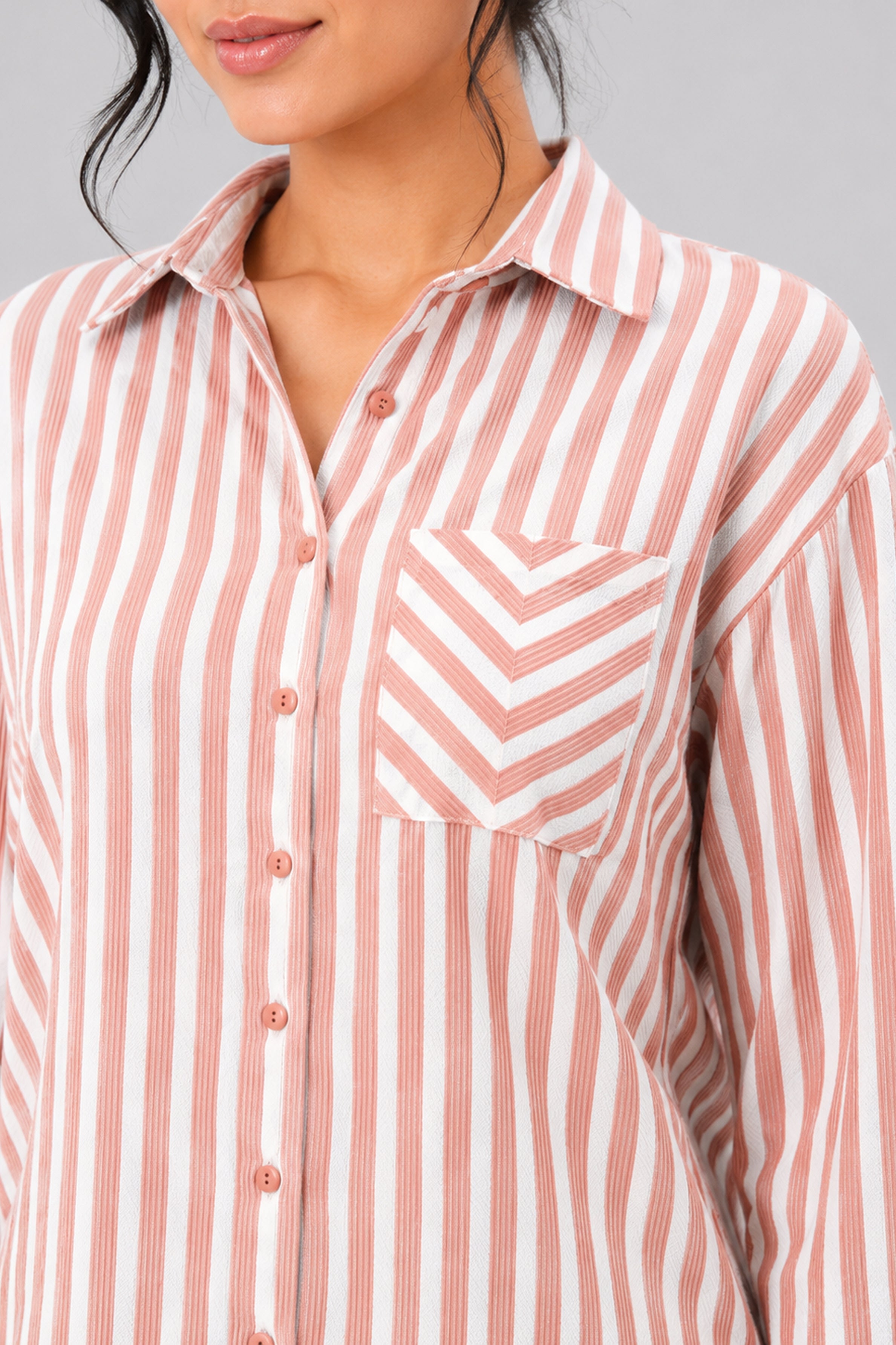 MODANO Casual Stripe Blouse  - Peach