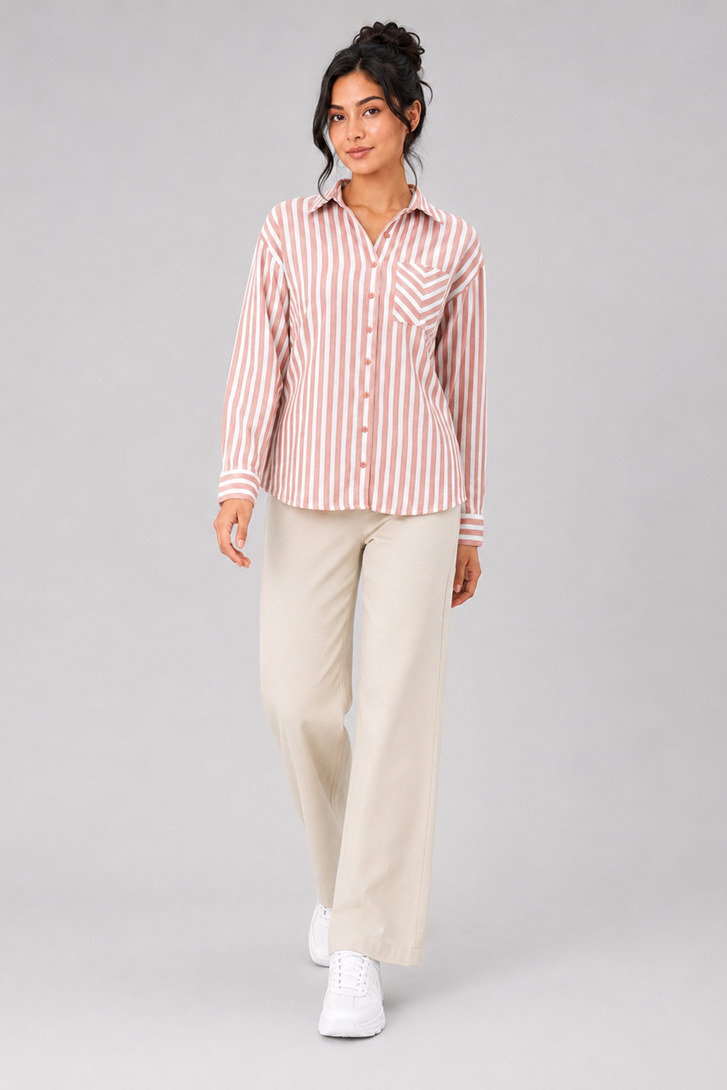 MODANO Casual Stripe Blouse  - Peach