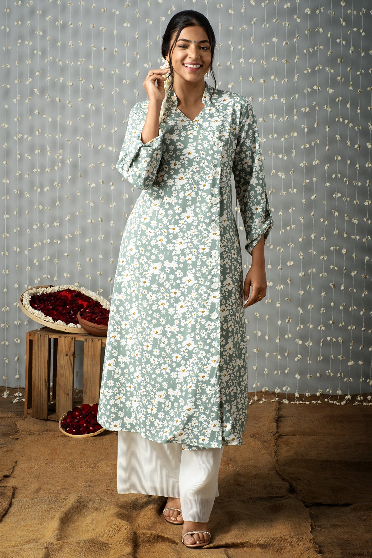 Hada Floral One Side Fully Front Open Kurta
