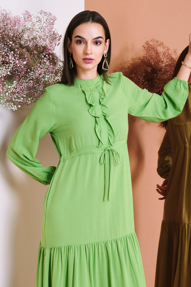 Hada Womens Centre Ruffle Detail Maxi Dress