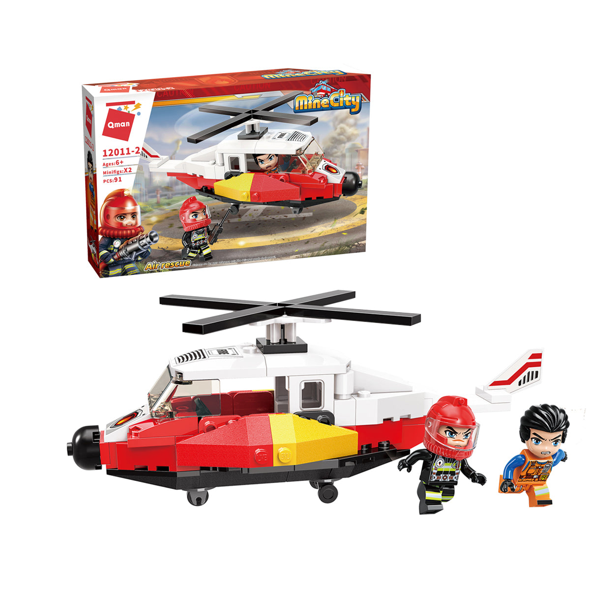 Qman MineCity: Fire Rescue Mini Set 4 in 1 - Air Rescue (7681412661472)