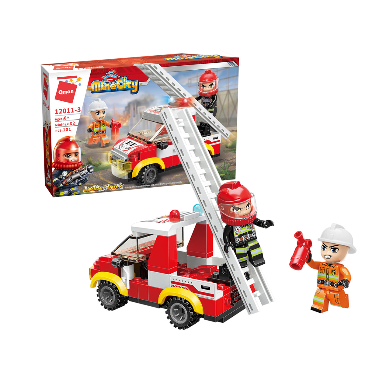 Qman MineCity: Fire Rescue Mini Set 4 in 1 - Ladder Truck (7681412694240)